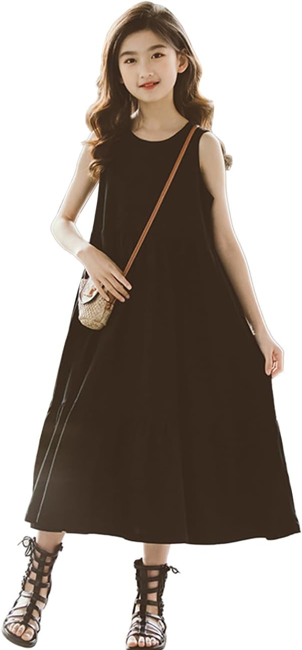 子供 ワンピース ガールズ ノースリーブ ティアードワンピース ロング丈 フレアワンピース 袖なし Aライン ゆったり カジュアル 普段着 ルームウェア 遊び着 旅行 リゾート ビーチ サマードレス