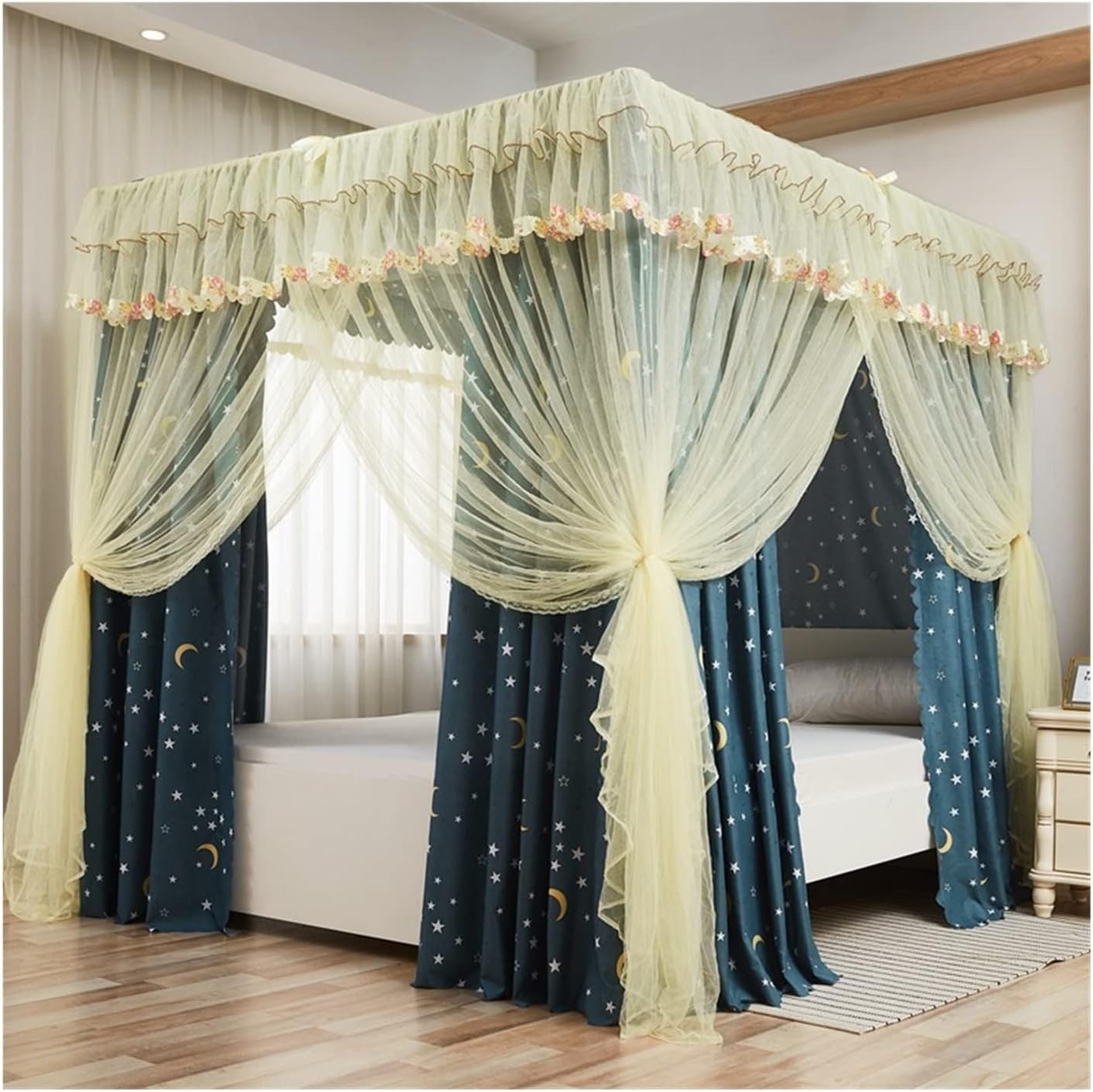 1.8m/6フート寝台用ベッドキャノピー蚊屋、姫御前表現スタイルかざり付けるベッドキャノピー、床から上昇限度までの遮光寝台引き幕 (Color : Style 2  Size : 180x200x200c