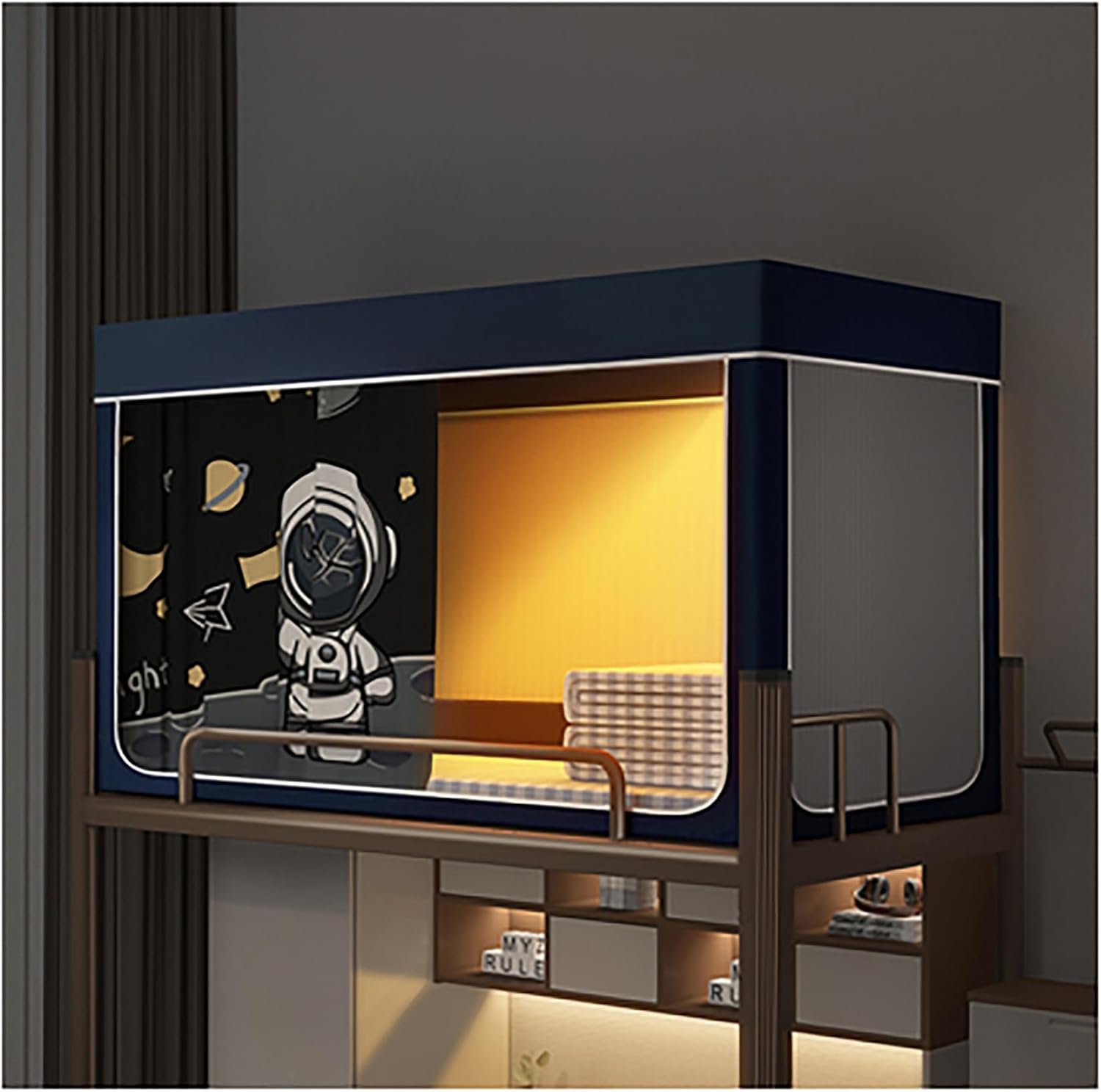 学生寮二段ベッド天蓋ベッドフレームカーテン蚊帳ベッドフレームカーテン天蓋ベッドネット天蓋テント遮光布カーテン付き H 90*90cm