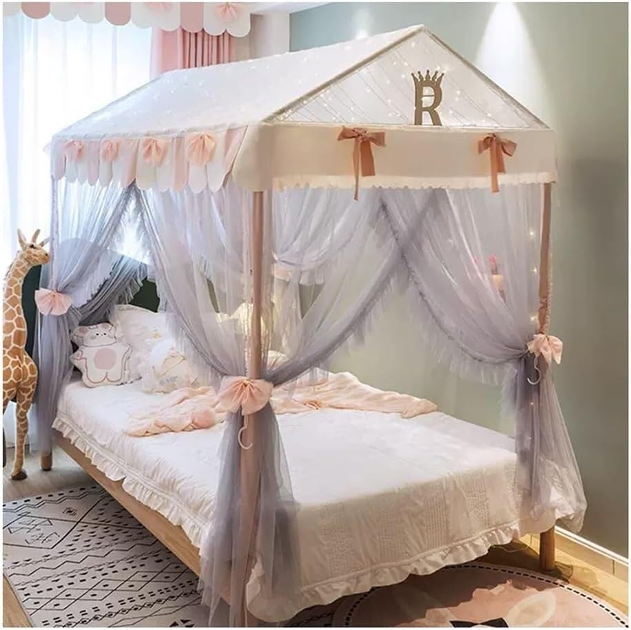 お嬢さんの臥し所のベッドキャノピー蚊屋、ピンクプリンセスハウス御伽噺の城のひな形の臥し所のかざり付ける寝台引き幕 (大きさ: 150X190コマーシャル) (Size : 180X200コマーシャル)