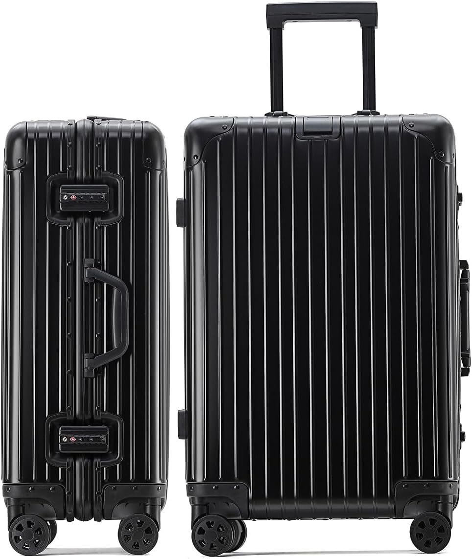 スーツケース アルミ・マグネシウム合金ボディ キャリーケース 機内持込 キャリーバッグ TSAロック付き 頑丈 軽量 静音 大容量 ビジネス 旅行出張 1801 (ブラック Mサイズ/4～7泊/60｜サステナライフ
