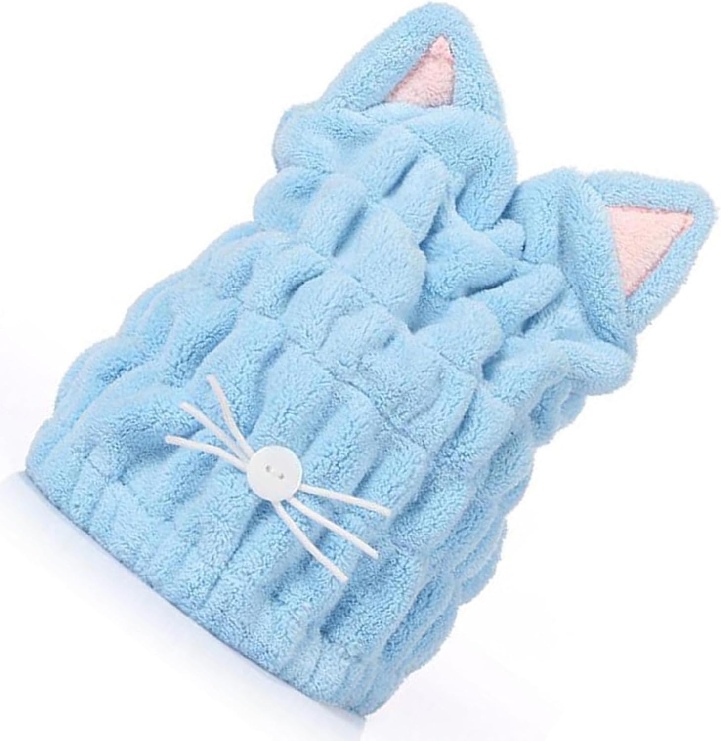 タオルキャップ 猫耳 ヘアドライキャップ 吸水 乾燥用 お風呂用 マイクロファイバー 可愛い ブルーヘアドライタオル 子供 プール