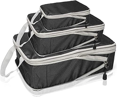 圧縮パッキングキューブ、トラベルパッキングキューブセット ポーチ スーツケース 防水 ストレージ トラベルバッグ 荷物オーガナイザー アップグレードされた圧縮パッキングバッグ 3個 L+M+S (ブラ