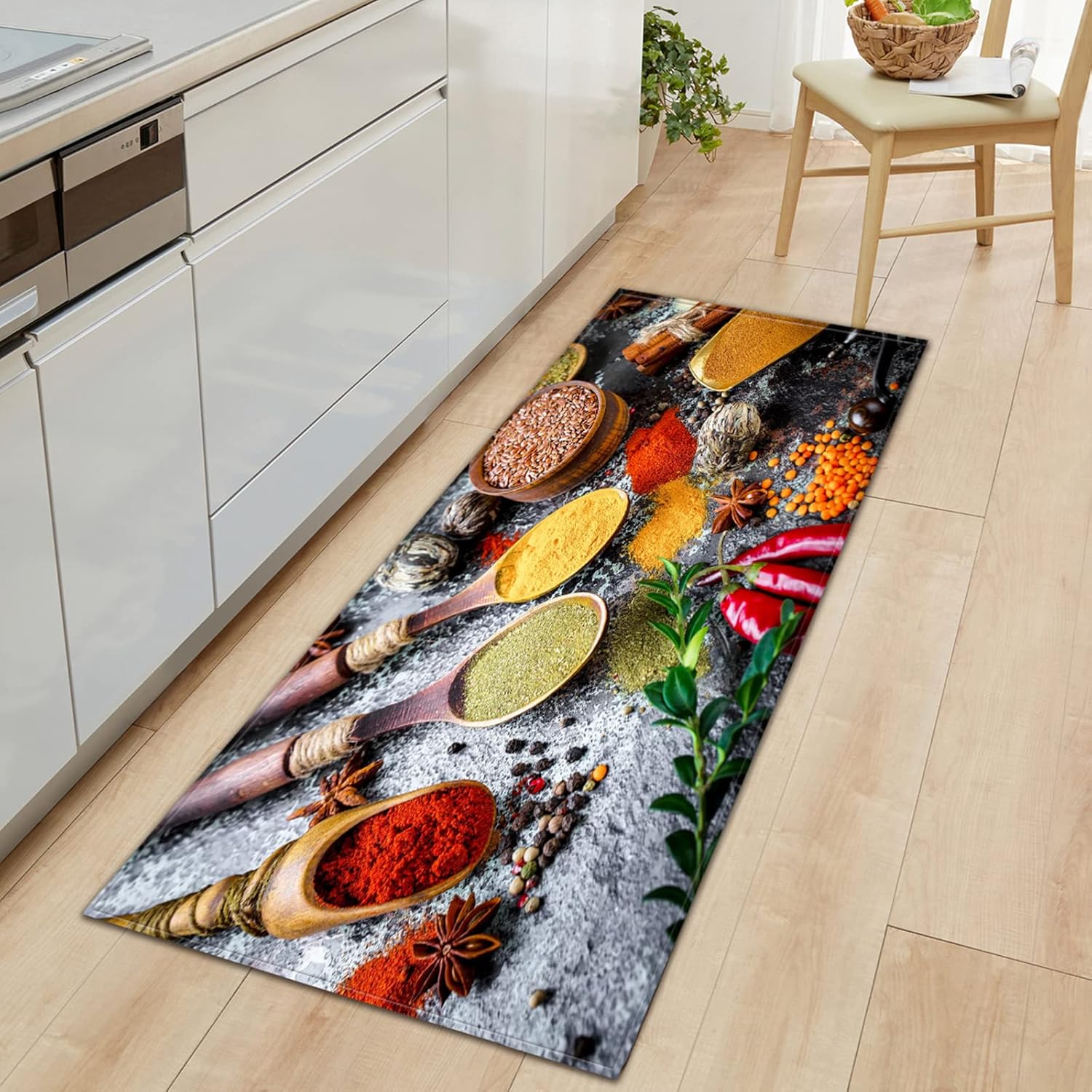 調味料柄のキッチンマット 270x80cm 寝室キッチン玄関ドアマット廊下バルコニー浴室滑り止めドアマット家の装飾洗える