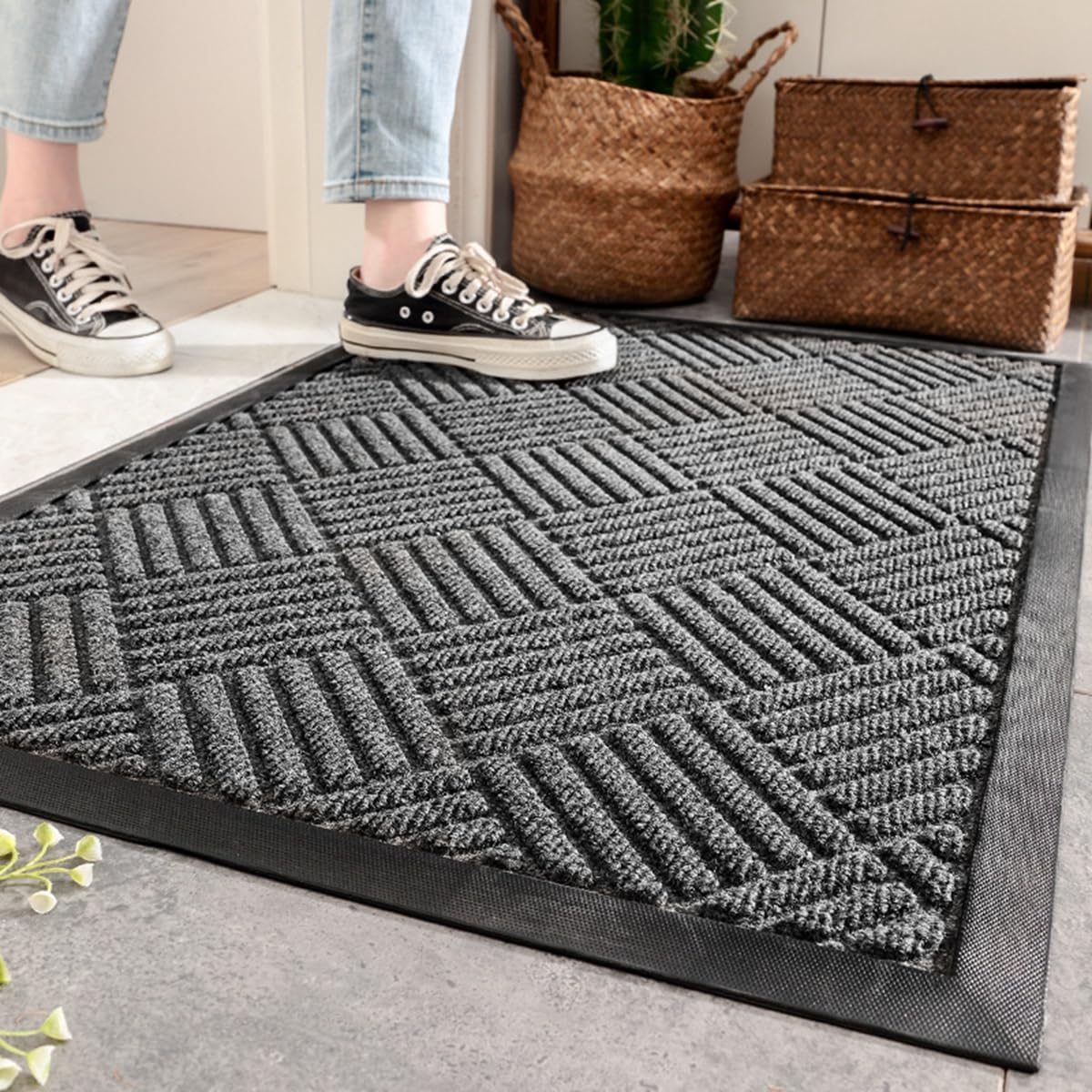 玄関マット 75×45cm ドアマット 泥落としマット フロアマット マット キッチンマット タイルカーペット 床マット 屋外 滑り止め 耐磨耗性 速乾 吸水 洗える 店舗 飲食店 オフィス 事務所