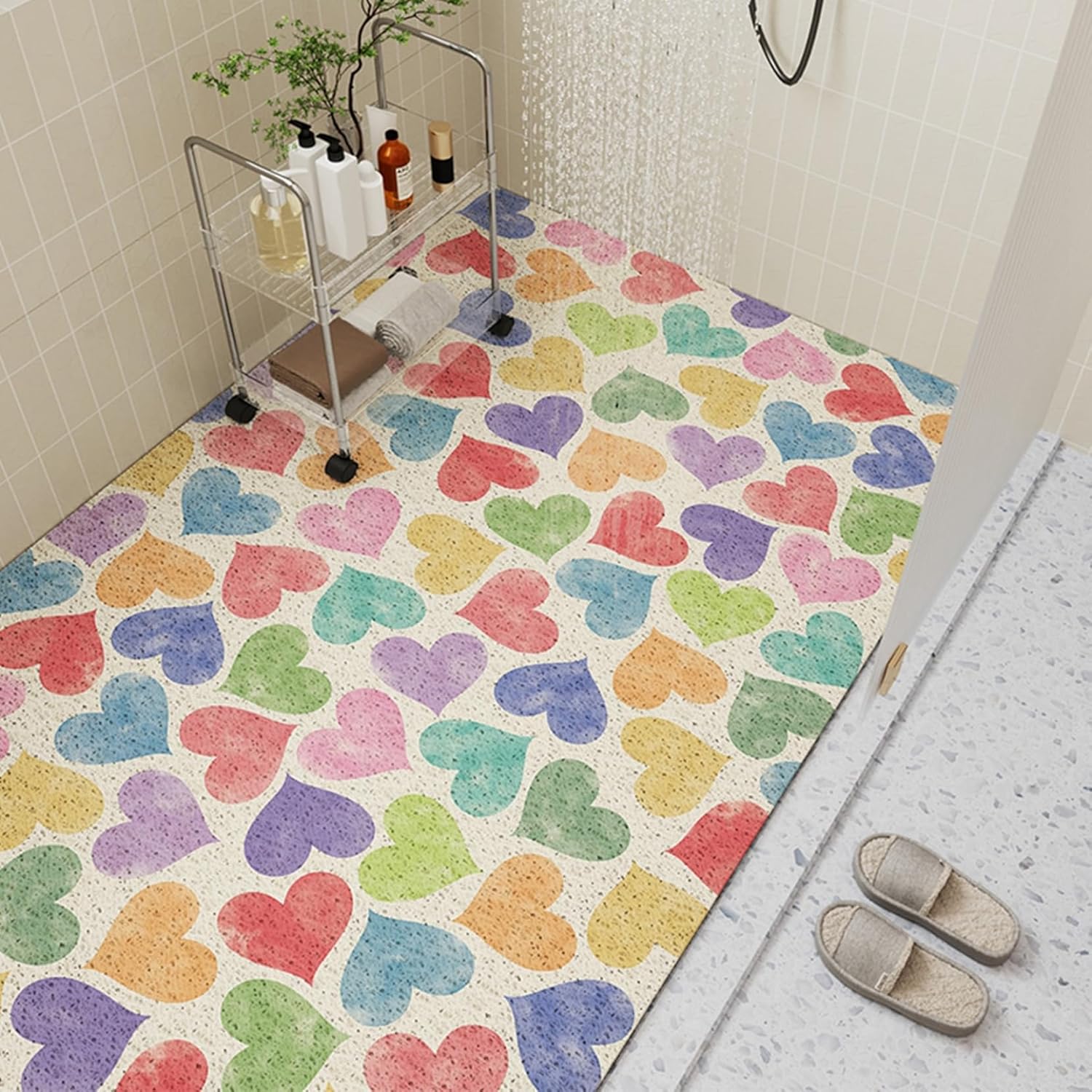お風呂マット カットでき チェック柄 玄関マット ドット ハート柄 フロアマット カラフル 入浴用マット 滑り止めマット 洗濯簡単 すべり止め 防音 丈夫 少女風 40*60cm バス お風呂 シャワ