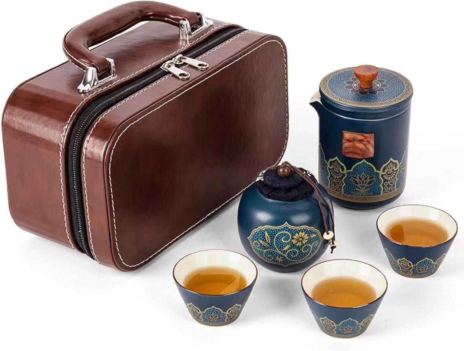 茶器セット ティーセット 陶器 湯呑み 和風急須 おしゃれ 携帯式 軽量 ティーポット&カップセット 旅行用 お出かけ用 自宅用 親子用 贈り物にも 高級 おしゃれ ギフト包装 キャリングケース付き