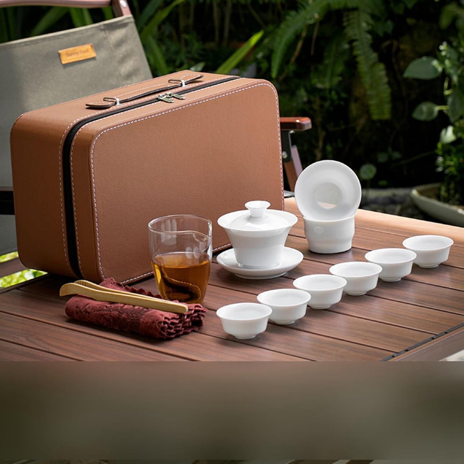 ティーセット 6客セット 旅行 茶器セット ポータブル 茶わん 蓋つき 湯呑みセット 茶漏れ 陶瓷 携帯式 キャリングケース付き 軽量 玉露 花茶 工芸茶 プーアル茶 ピクニック用 屋外 結婚祝い 会