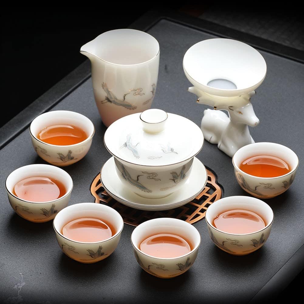 紅茶 ポット ティーカップ セット ティーポット 中国茶器セット 湯呑み セット 小さな女の子のための磁器ティーセット、カンフーティーセット、ハゴロモヅルのデザイン、10個|サステナライフ