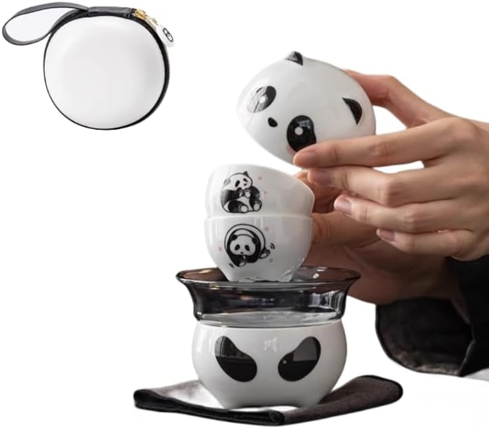 茶器 パンダ トラベル用茶器セット 茶葉 茶壺 急須 茶杯 湯呑み ピッチャー 茶海 ティーポット 旅行 お出かけ用 保護ケース付き セラミック製 ピクニック オフィス キャンプ 登山 中国茶 日本茶 15,226円