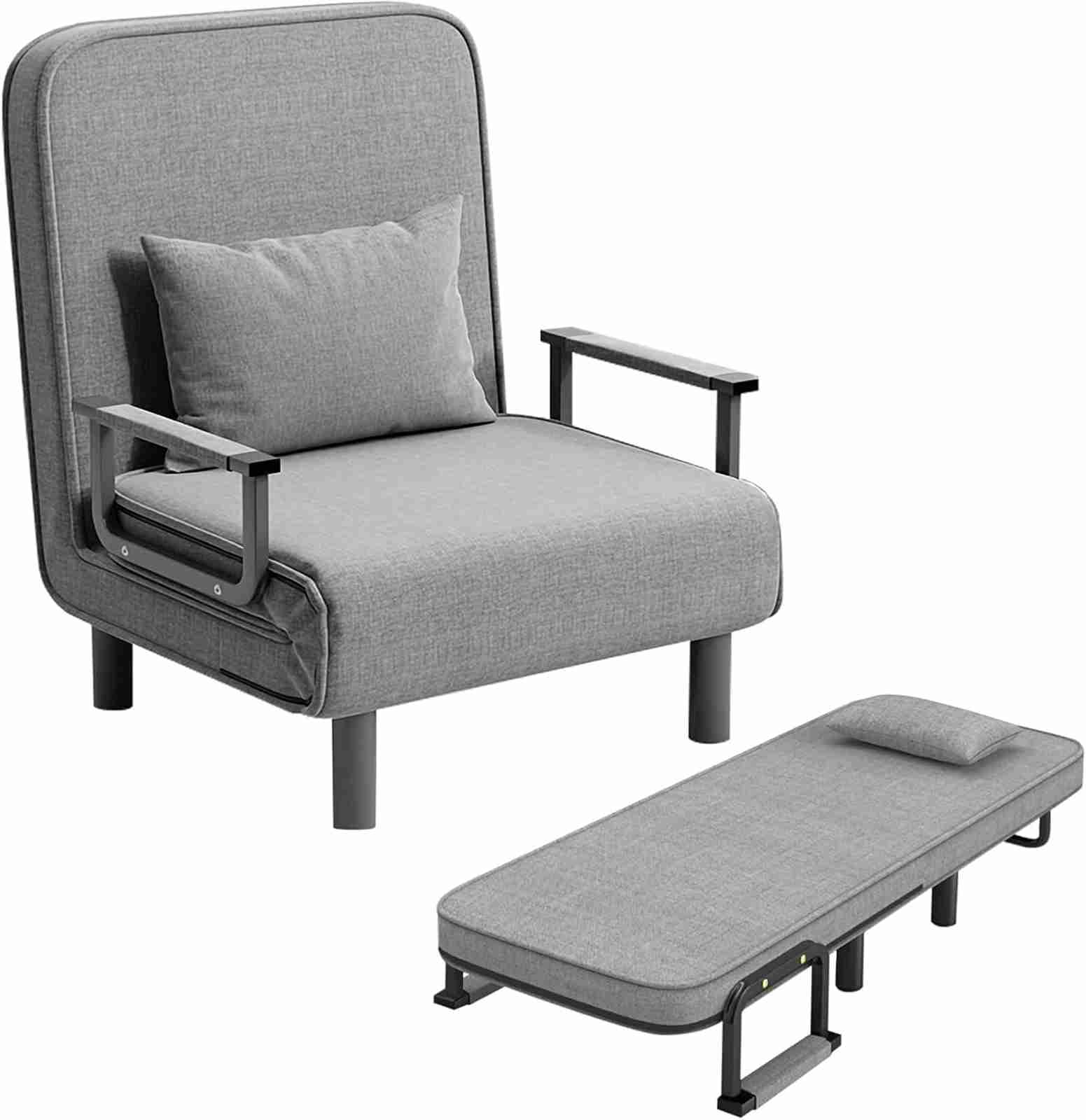 ソファーベッド 折りたたみ 3WAY 1人掛け 幅65/80cm クッション付 ローソファ フロアソファー 折りたたみベッド 一人暮らし ファブリック ひじ掛け付き 6段階リクライニング (80cm)