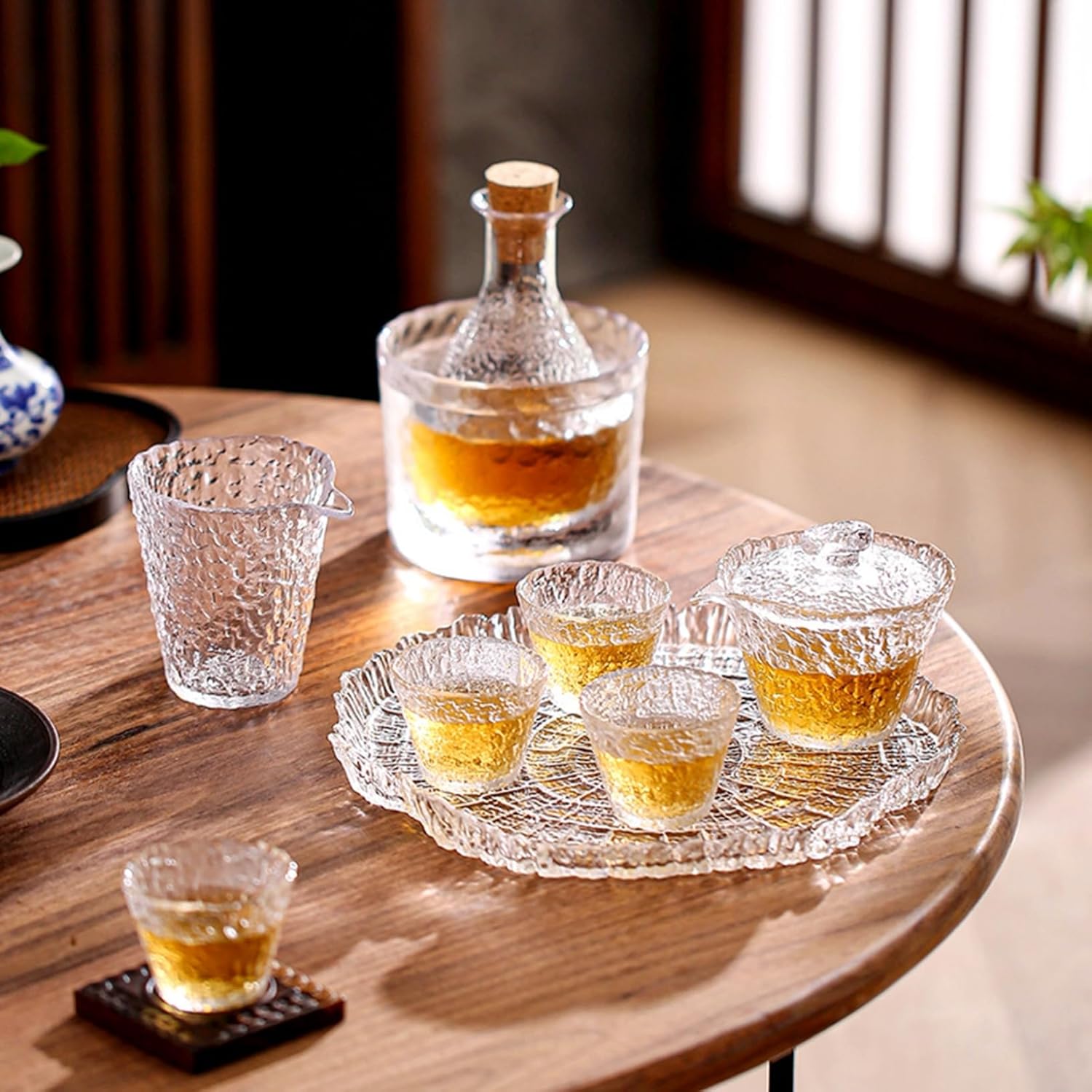 冷酒器 ガラス徳利セット 和酒徳利セット 酒器セット 保温保冷 冷酒耐熱ガラス 酒器 日本酒 徳利 入れ物 熱燗 燗瓶 酒盃 お洒落 温酒用 居酒屋 退職祝い 結婚祝い 誕生日の贈り物 おしゃれ｜サステナライフ