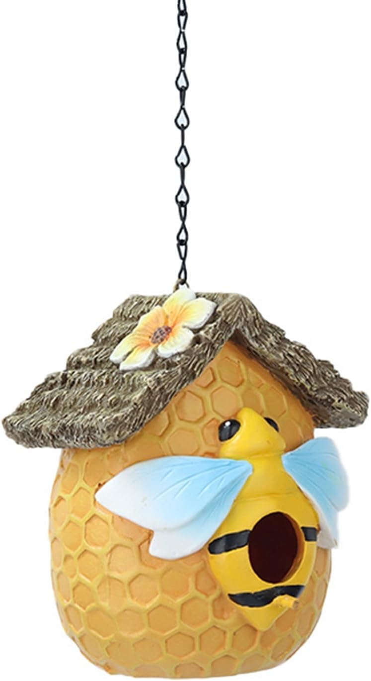 ガーデンオーナメント 蜂巣形の鳥小屋 ガーデンオブジェ 掛ける かわいい ガーデニング 樹脂ガーデン装飾 置物 防水 屋外 カントリー雑貨 園芸用品 アウトドア 木掛け 屋外の彫刻の装飾 イエロー o