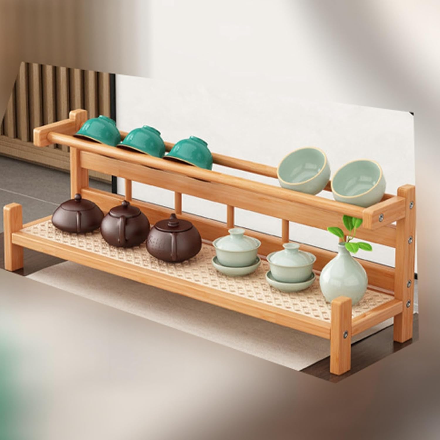 木製ラック 茶器収納棚 2段式 3段式 水切りラック 乾燥ラック 小型 工夫茶 茶キャビネット ティーポット収納棚 珍品棚茶器 アンティーク珍品棚 調味料ラック マルチラック 棚花台 盆栽台 珍品展示