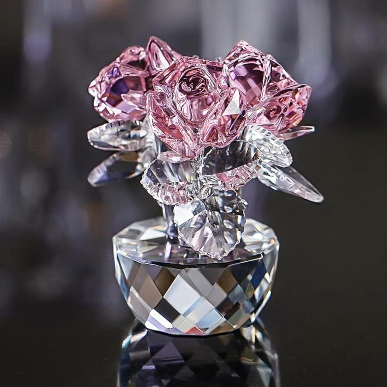 薔薇の花 クリスタル ガラス 置物 ヒーリング インテリア ガラスフラワー 水晶花 ローズ 3輪 バラ 風水 開運 クリスタルブルーローズ クリスタルフラワー 造花 ギフト プレゼント 枯れない花
