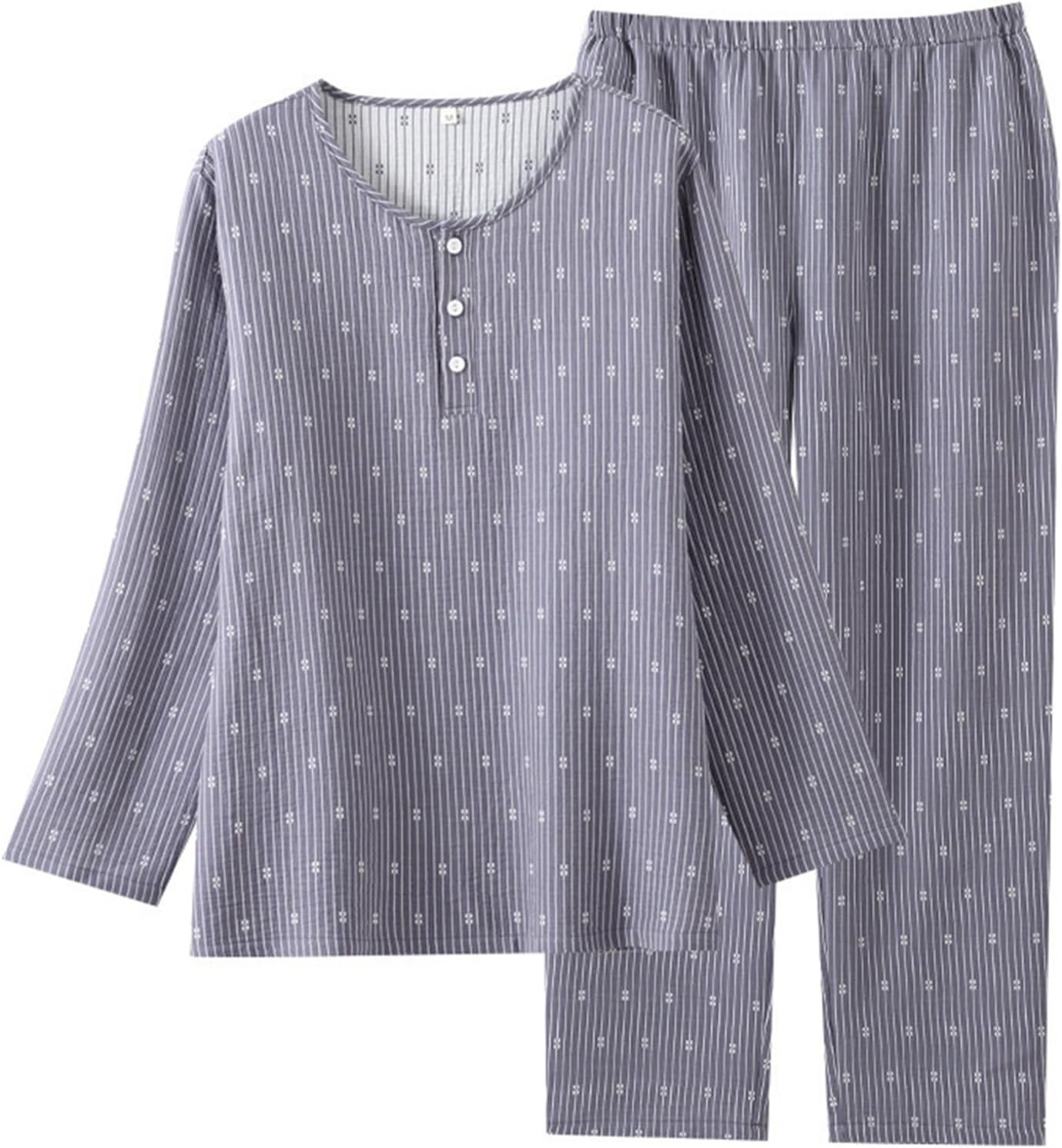 ガーゼパジャマ レディースパジャマ グレー 上下セット Tシャツ プルオーバー ストライプ 水玉柄 お寝巻 コットン100 綿 ルームウェア 寝巻き 部屋着 春秋夏冬 お風呂上り 温泉着 入院用 快適