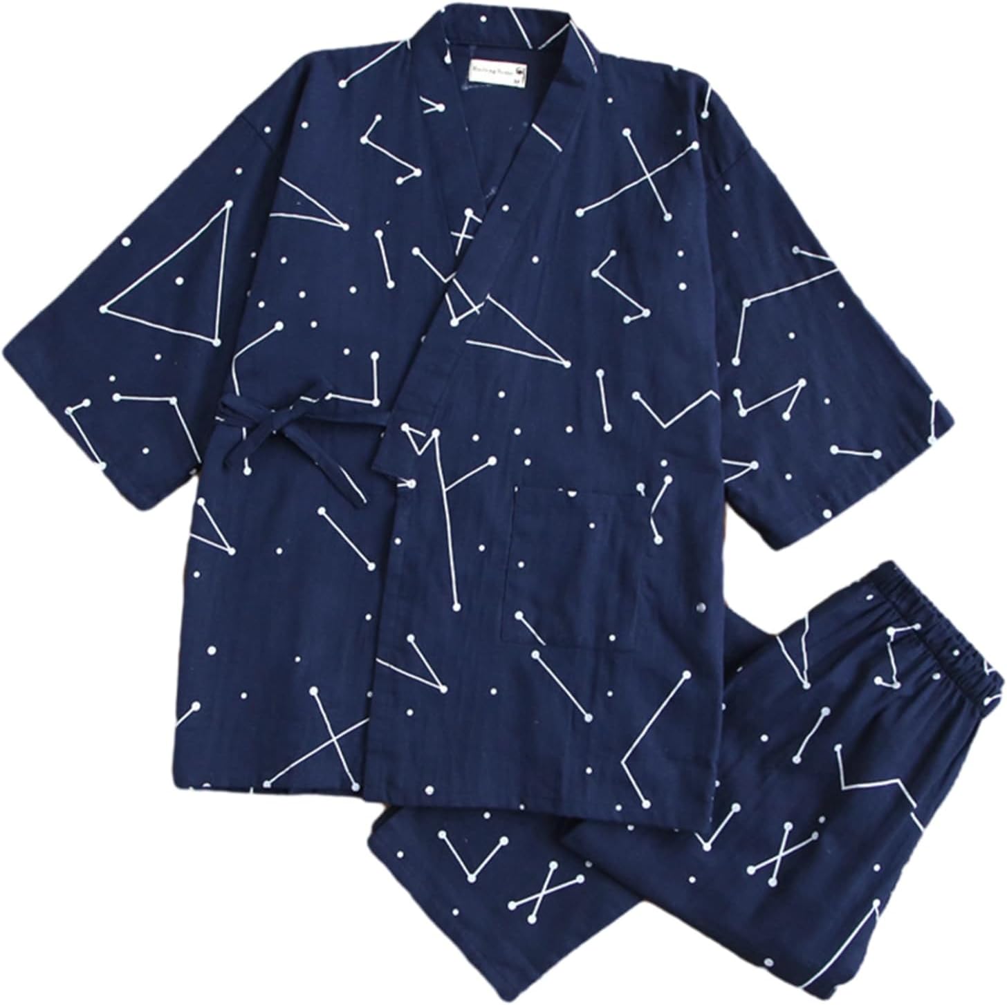 和式パジャマ 星空柄 竹柄 レディース メンズ 甚平 和風 和柄 上下セット ルームウェア コットン100 ガーゼ 綿 長袖 ロングパンツ ホック留め式 寝巻き ナイトウェア 乾燥肌 軽量 柔軟性 カ
