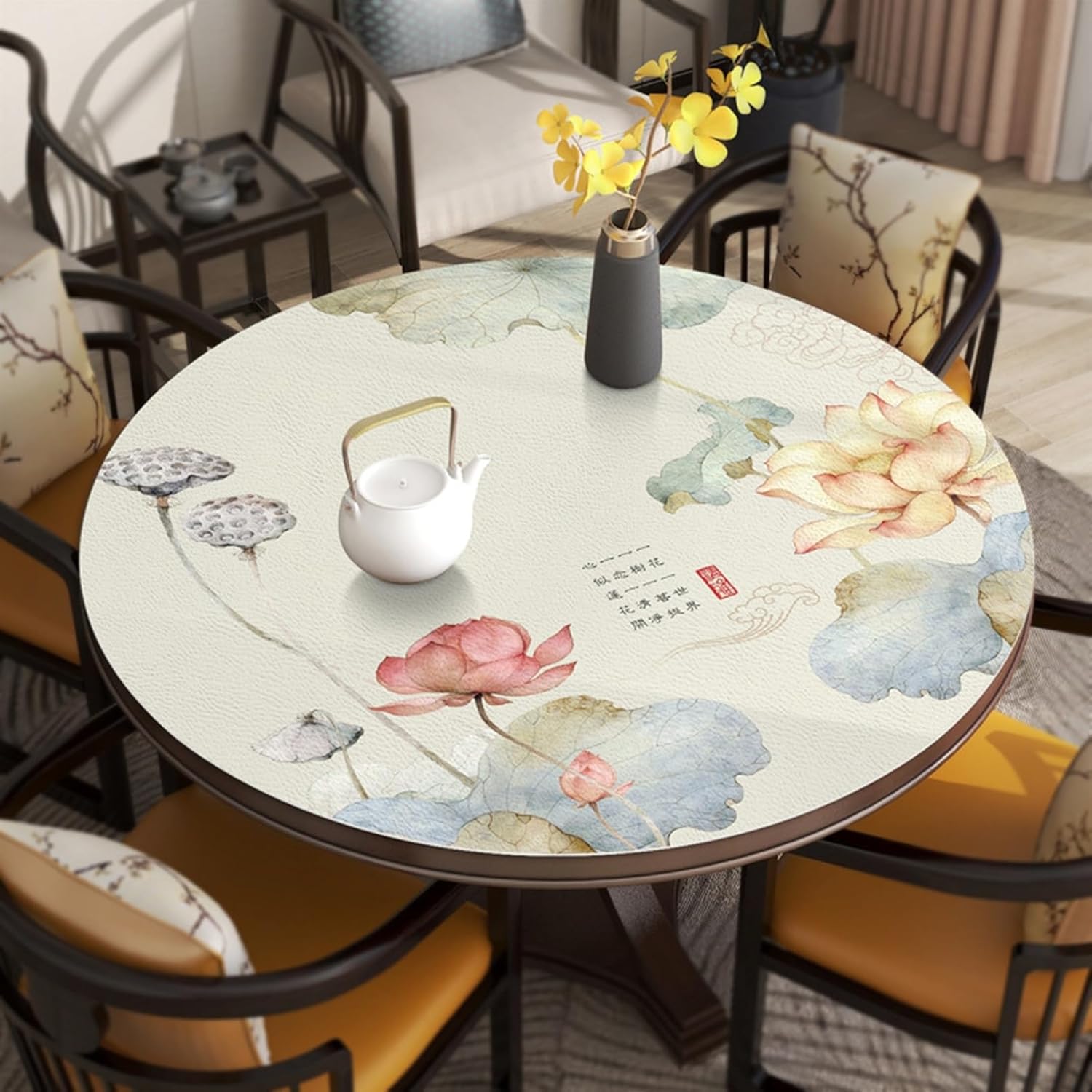 円形 テーブルクロス PUレザー 花柄 直径140cm テーブルカバー 防水 撥水 防塵 家庭 オフィス キッチン テーブルマット おしゃれ 滑り止め 清潔容易 手入れ簡単 汚れにくい デスクマット