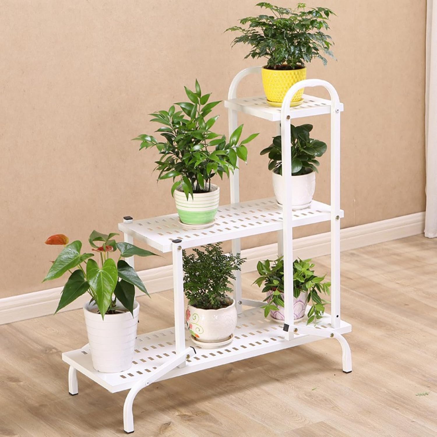 プランタースタンド 鉄製 北欧 観葉植物 室内 ガーデンラック 花棚 園芸ラック アイアンスタンド 植木鉢台 花台 盆栽棚 植物棚 鉢植え 収納 棚 錆びない キャスター付き 移動が容易 組み立て簡単