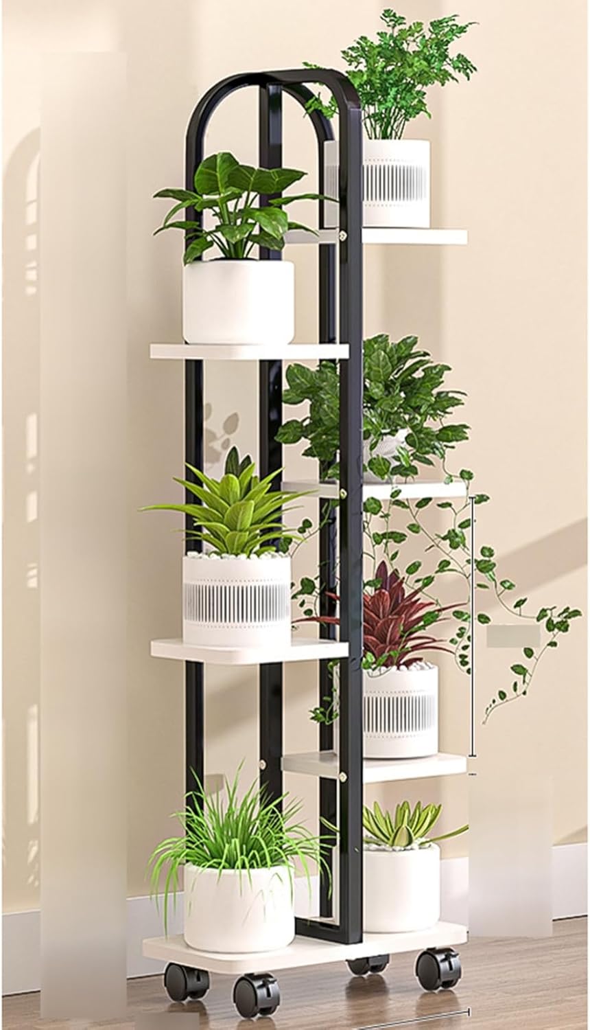フラワースタンド 室内 プランタースタンド 花台 アイアン バルコニー花ポットホルダ 鉢植え 盆栽棚 植物棚 園芸ラック 植物の展示スタンド 花置き棚 飾り台 キャスター付き 移動が容易 省スペース