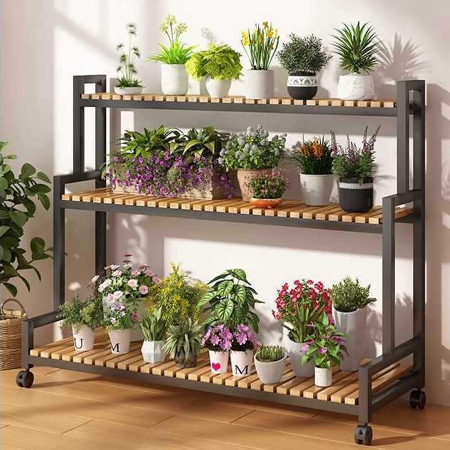 竹製 プランタースタンド ガーデンラック 屋外 室内 観葉植物 植木鉢台 盆栽棚 スタンド 花棚 収納ラック 植物スタンド フラワーラック 花置き棚 棚 植物の展示スタンド 組み立て簡単 安定させる