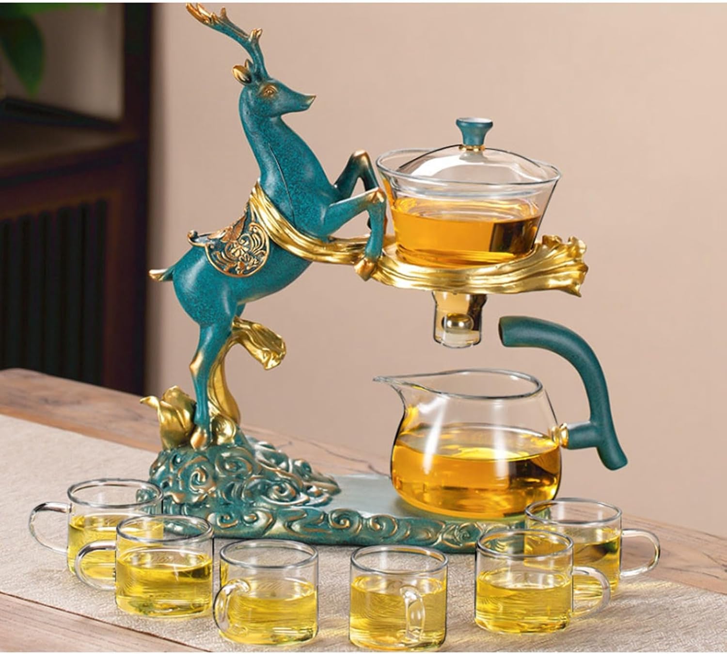 半自動 ティーセット 3体分割 ドラゴン ティーポット 耐熱ガラス 茶道具 急須 磁気 回転カバー ティーメーカー 玉露 ほうじ茶 工夫茶 湯呑み 紅茶ポット 家庭用 来客用 ギフトセット