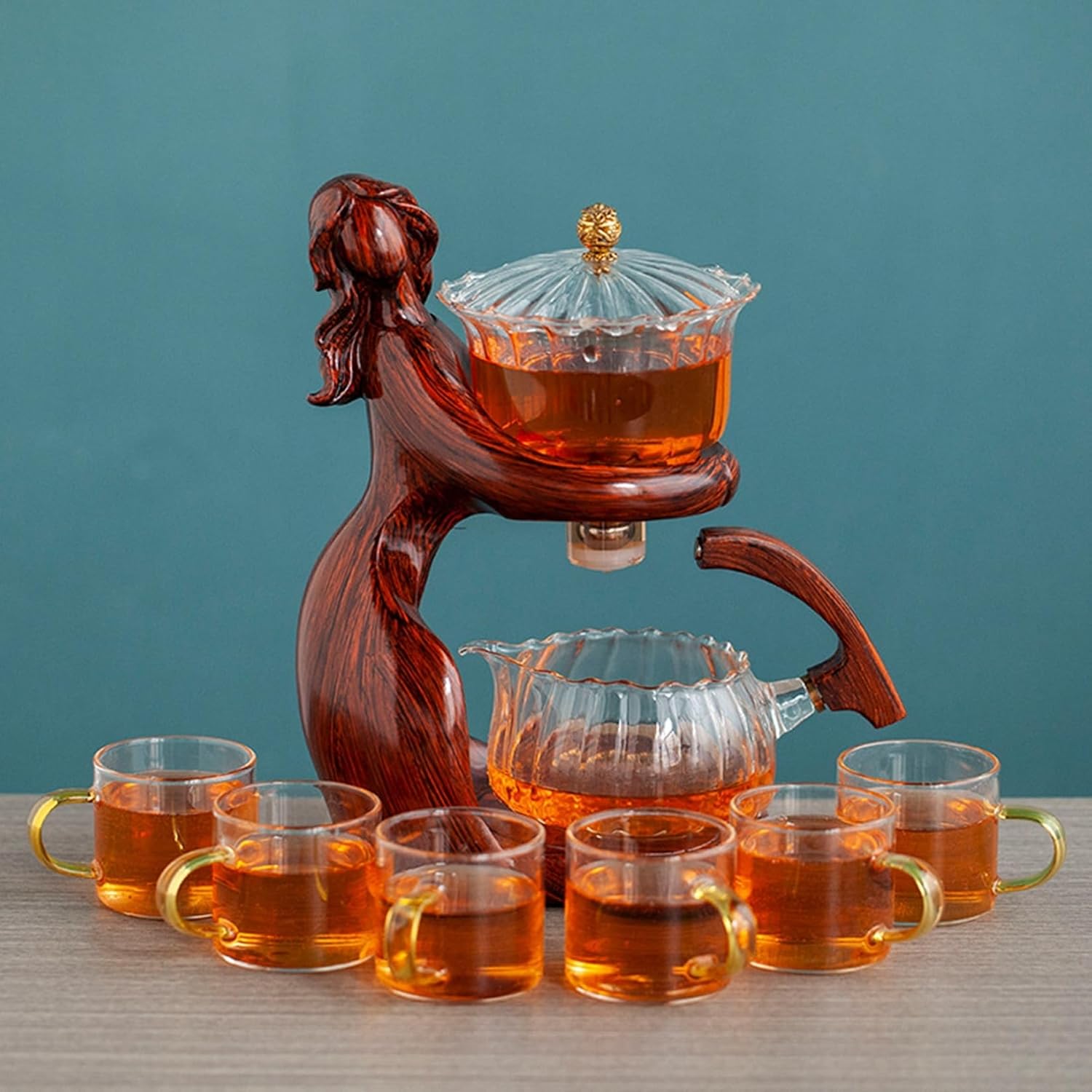 ティーポット ガラス 耐熱 士女 半自動 ティーセット 3体分割 カップ 茶器セット 磁気 自動給水 ティーメーカー 中国茶 台湾茶 花茶 湯呑み 煎茶器セット 飲食店用 旅行茶具 新築祝い 12,170円