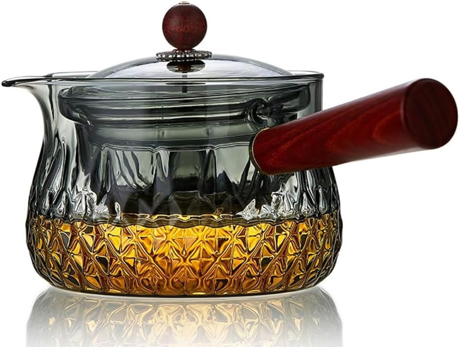ティーポット 急須 紅茶 ポット 耐熱ガラス 回転可能な茶漉し 800ml ホウケイ酸ガラス 直火対応 大容量 手作り ポカロティー やかん 紅茶ポット 耐熱木製ハンドル ハーフティー 中国茶 日本茶