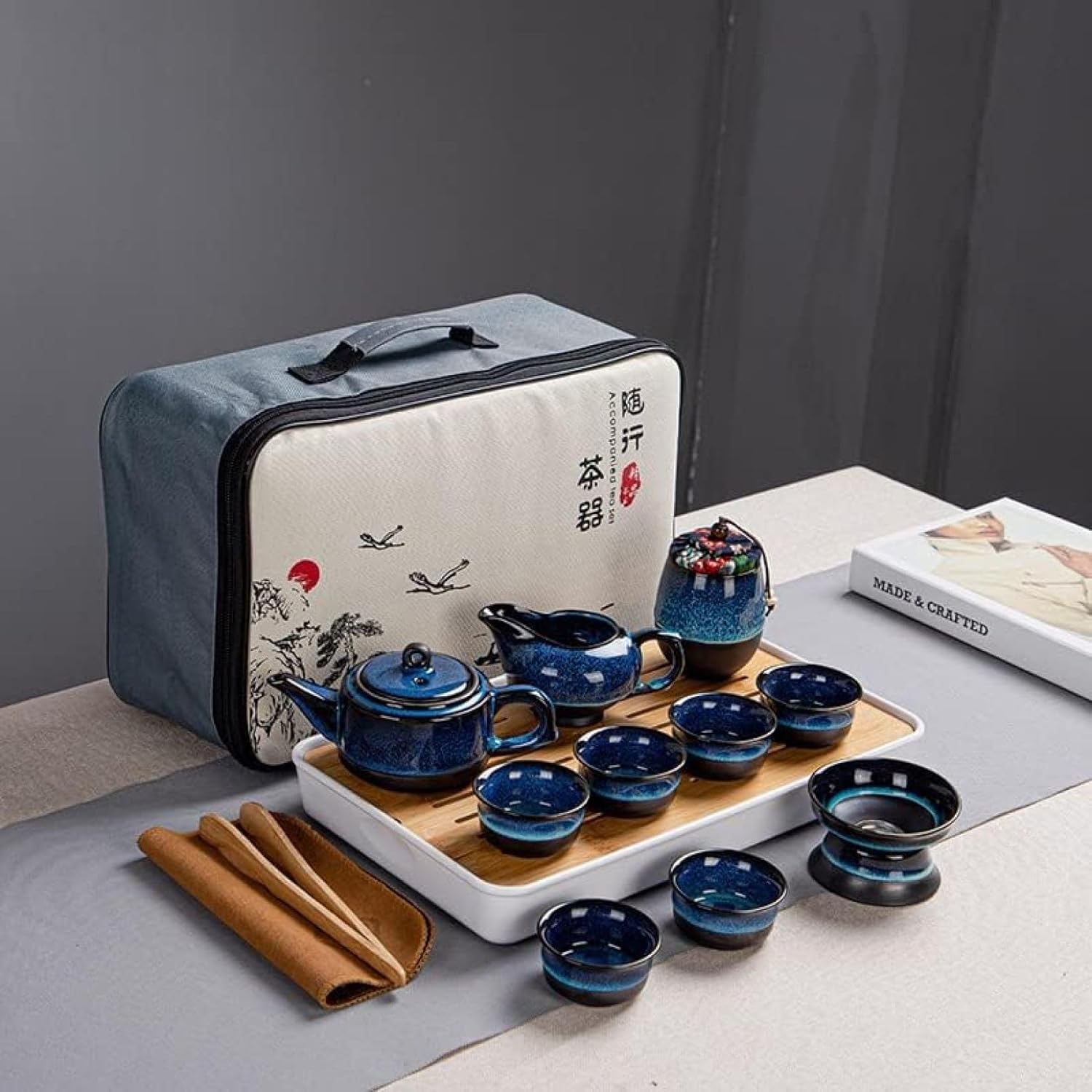 番茶器セット 急須 湯呑セット マルチ ティーセット 茶具セット 茶器 茶皿 茶器乾燥ティートレー 旅行ティーセットーカップシンプルな和風 陶器 ティーポット 中国茶器 茶器揃
