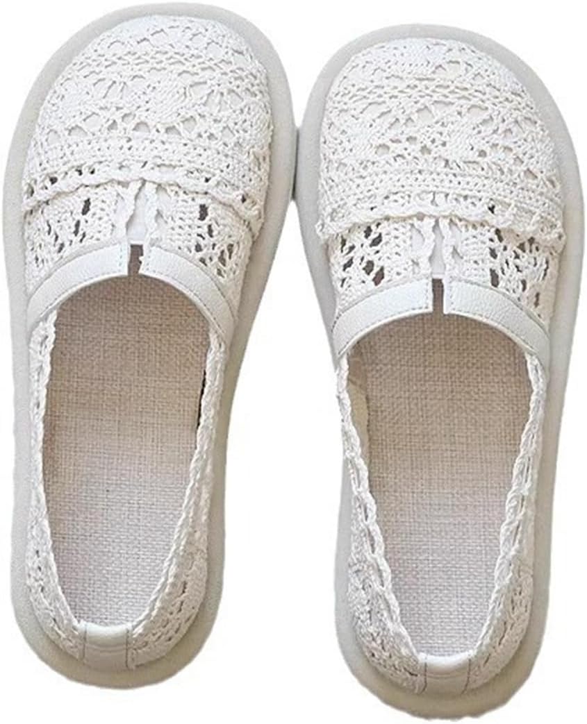 レディース モカシン 春夏 クロシェ編み カジュアルシューズ ペタンコ靴 キャンバス スニーカー女性 スリッポン 森系 日系 可愛い アート スタイリッシュ エスニック ディリー 簡約 滑り止め