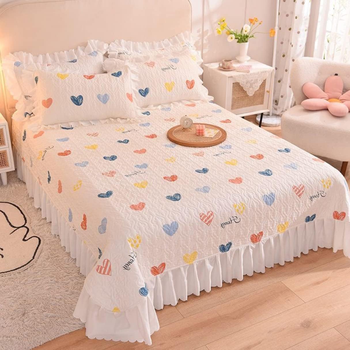 ベッドスカート シングル ダブル 260*245cm ベッドカバー 清新風 セミダブル ベッドシーツ 1点 3点セット マットレスカバー1枚 花柄 タイプ 姫系 かわいい 可愛い カワイイ 姫系家具フ