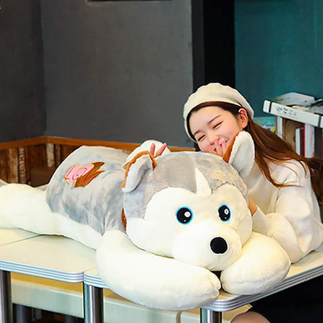 イヌぬいぐるみ 犬 巨大 抱き枕 縫い包み 大きい 可愛い動物 添い寝枕 特大 ふわふわ お人形 女の子 グレー クリスマスプレゼント 置物 店飾り もちもち いぬ 癒し インテリア 抱きまくら 腰枕｜サステナライフ