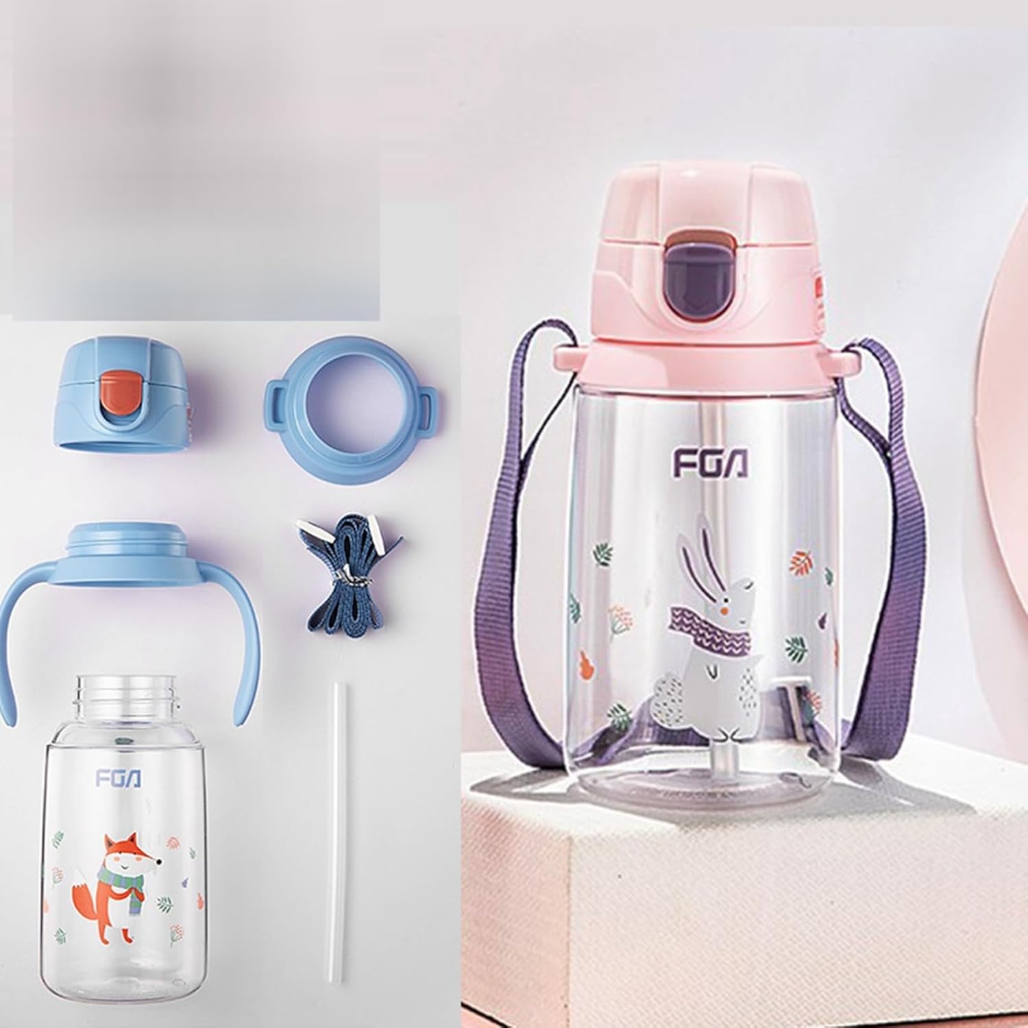 ウォーターボトル 水筒 ストロー ワンタッチ式 手提げ付き ロック機能付き 780ml 大容量 プラスチックウォーターボトル 580ml 密閉 漏れない 携帯便利 可愛い 萌え萌え 子ども 少女 オフ