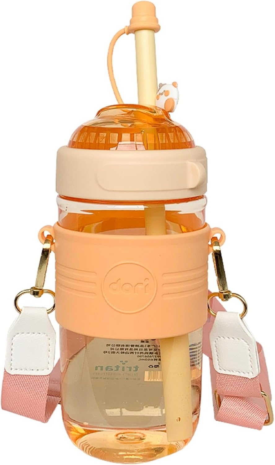 ウォーターボトル 水筒 Tritan 650ml 斜め掛け ストローボトル BPAフリー クリアボトル 広口タイプ 給水ボトル 超軽量 持ち運び便利 シームレス 耐衝撃性 萌え萌え 女の子 少女 普段