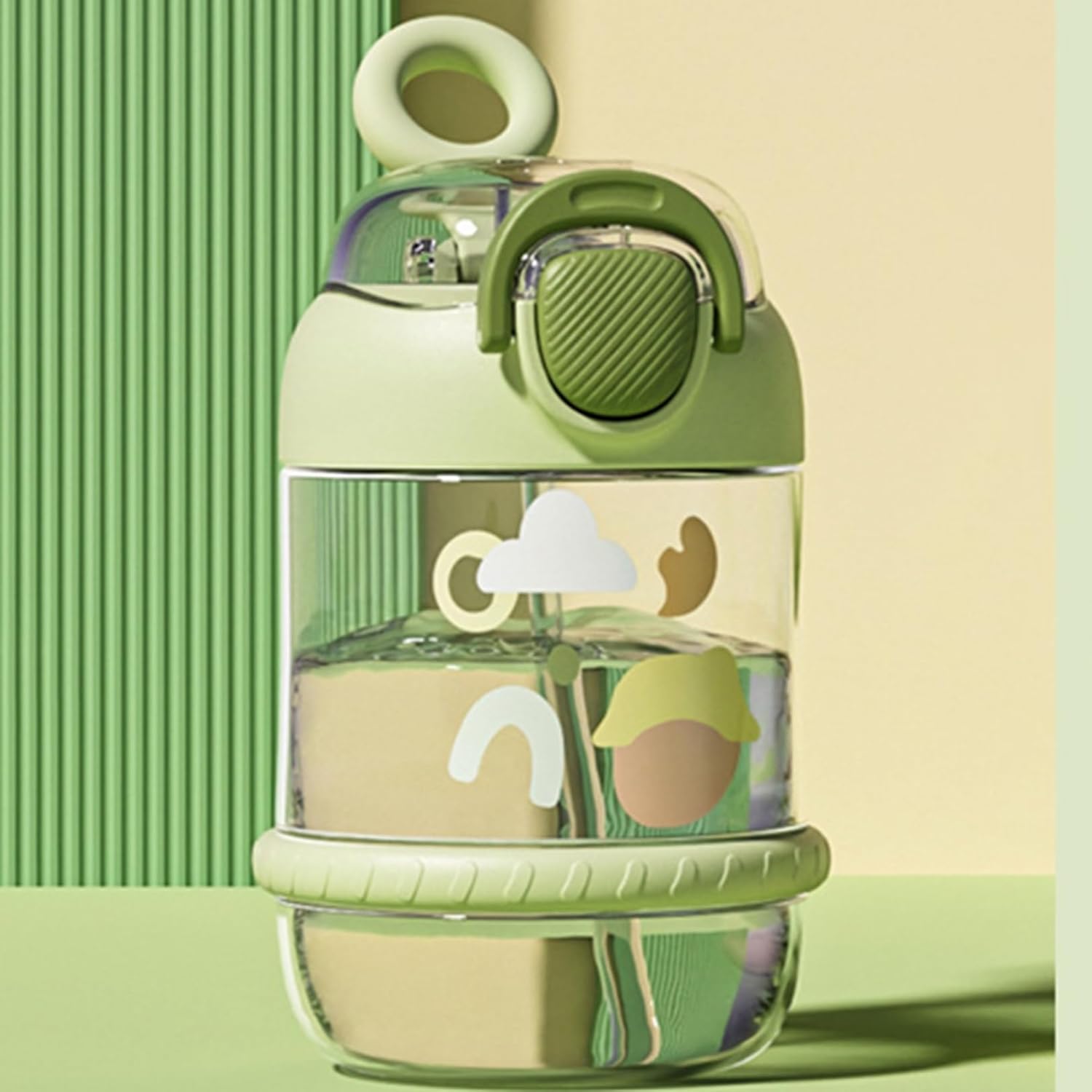 ウォーターボトル ワンタッチ式 ロック 透明水筒 ストロー付き 450ml 630ml 手提げ付き プラスチック製 漏れ防止 携帯便利 洗いやすい 保冷 保温 可愛 子供用 学生 保育園 運動 通学