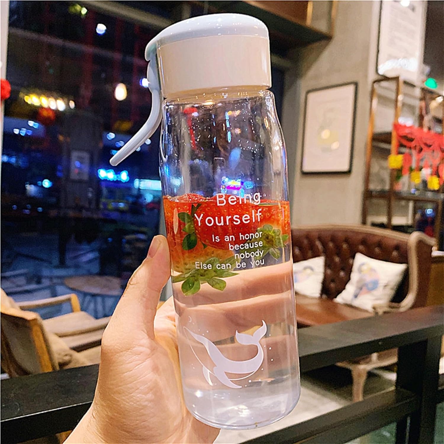 ボトル かわいい水筒 グラデーション 透明 直飲み ウォーターボトル 手提げ付き プラスチックボトル コップ 便利な ファッション 細い 韓国風 男女兼用 少女 会社 旅行 サイクリング用 キャンプ
