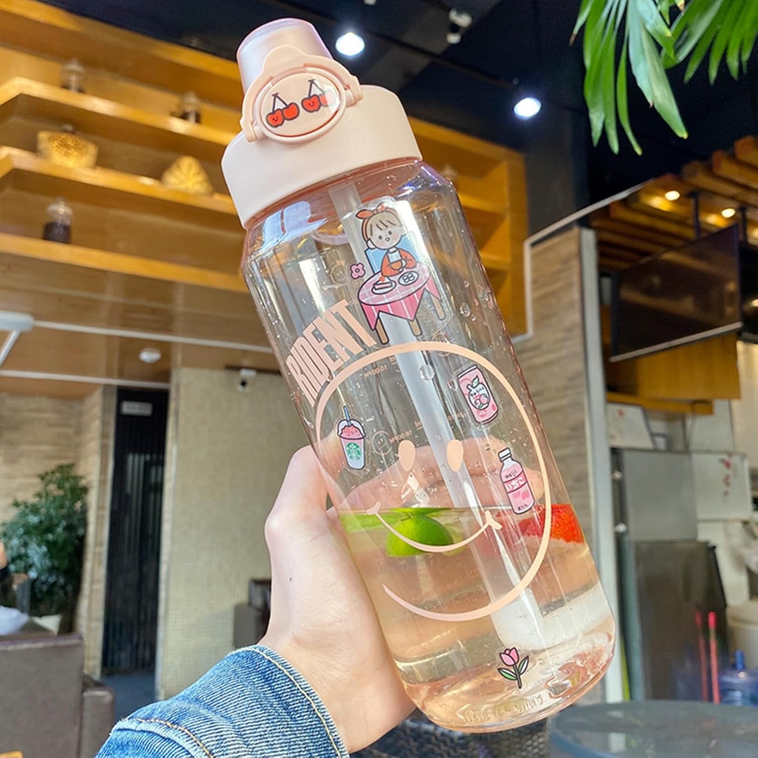 1.2L スポーツボトル ストロー付き 大型 ボトル 水筒 透明カップ ウォーターボトル プラスチック ワンタッチ式 漏れのない 持ち運び あらう 細い 萌え萌え こども 大人 運動用 通学 プレゼン