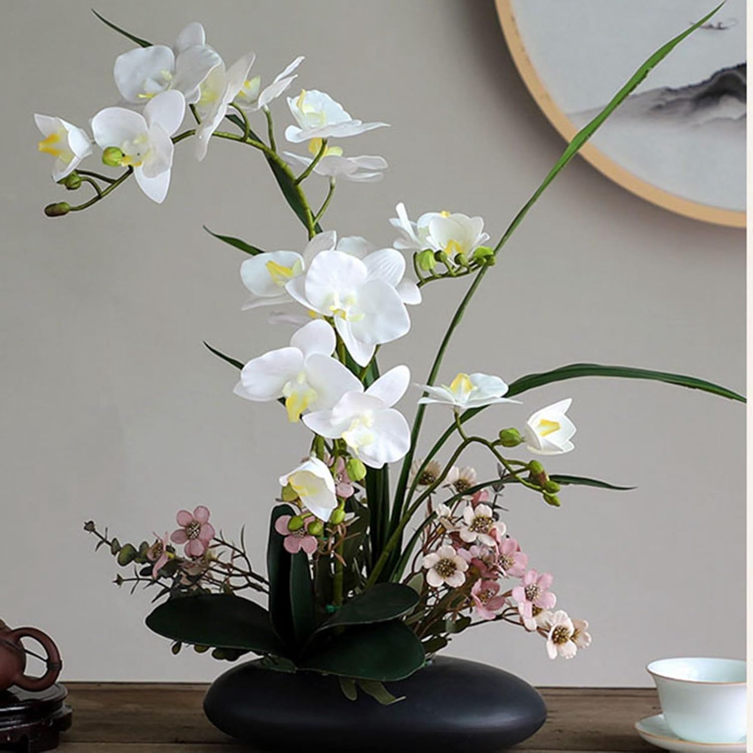造花インテリア 胡蝶蘭 アートフラワー 卓上置き 枯れない花 装飾花 陶器鉢 観葉植物 リアル 簡単世話いらず ミニ花器 北欧 アート ins 家 事務所 店 喫茶店 ガーデン 装飾置物 贈り物 写真｜サステナライフ