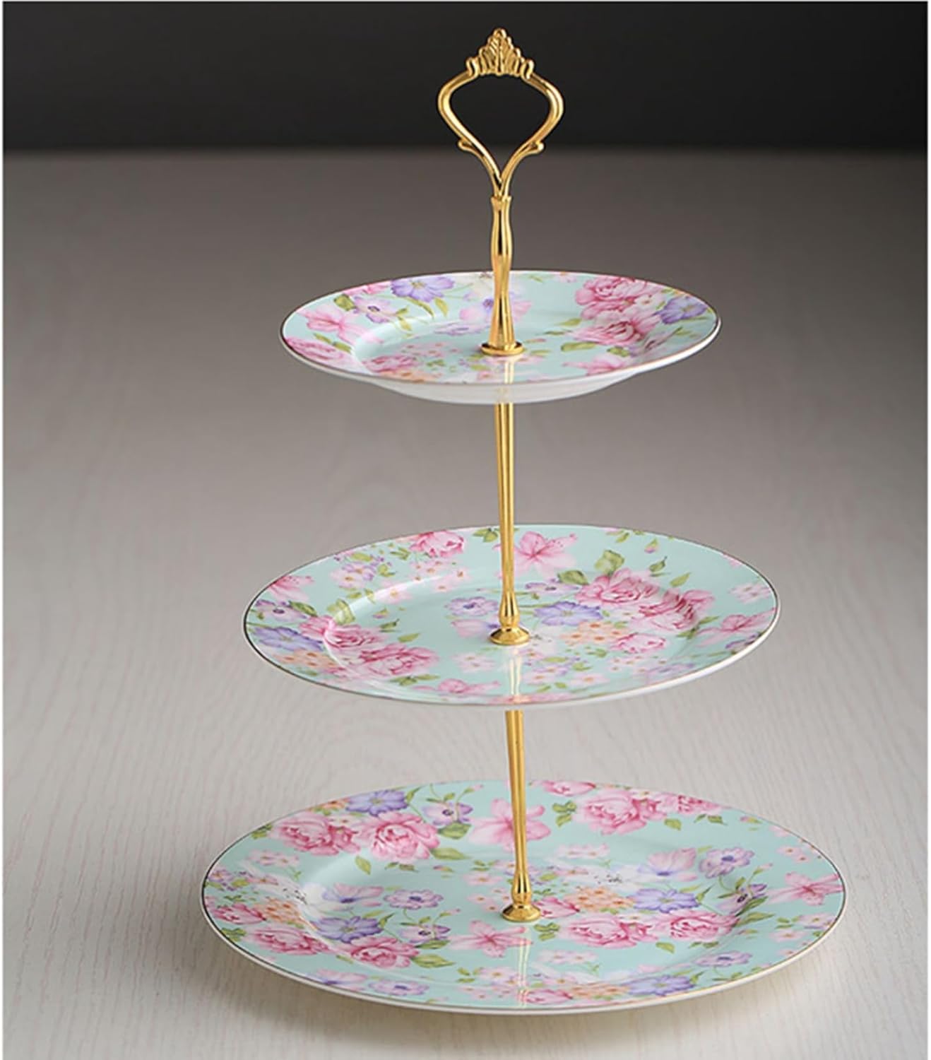 ヨーロッパ式 ケーキディスプレイスタンド 花柄 陶磁器 3段 ケーキスタンド ボーンチャイナ ケーキ陳列台 カップケーキスタンド アフタヌーンティー デザート皿 陳列台 ケーキ装飾 パーティー 結婚式