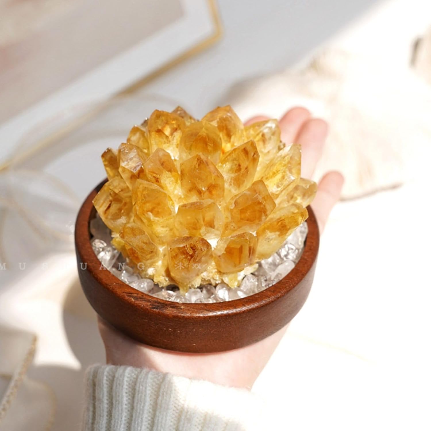 水晶 クリスタルのクラスタ 黄水晶 シトリン 天然石 置物 台座付き 装飾品 消磁 開運 浄化 開運グッズ 天然水晶石 インテリア パワーストーン 風水アイテム オフィス プレゼント 贈り物 イエロー