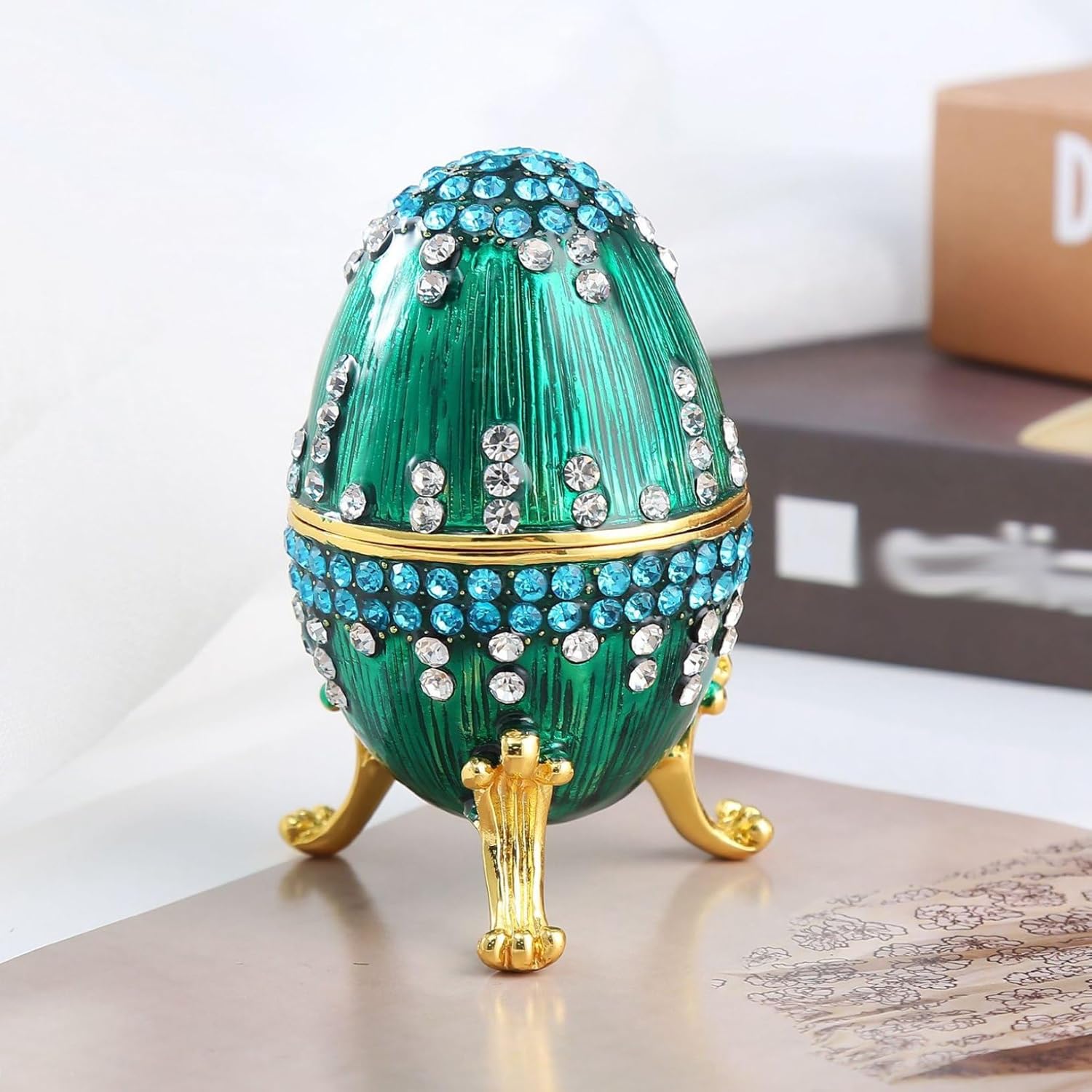 イースターエッグジュエリーボックス 合金製 トリンケットボックス クリスタル 指輪入れ ホルダー 工芸品 アクセサリー収納 ホームデコレーション 小物入れ 置物 デスク飾り イースター クリスマスギフ