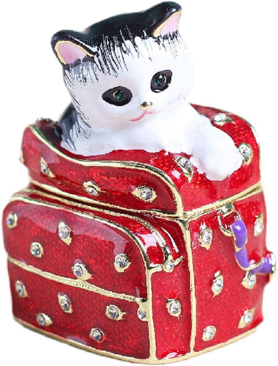 かばんの猫 ジュエリーボックス リングケース 合金製 トリンケットボックス かわいい 置物 女の子 イヤリング リング ピアス ボックス インテリア ヒンジ付きジュエリーボックス プレゼント 家の装飾
