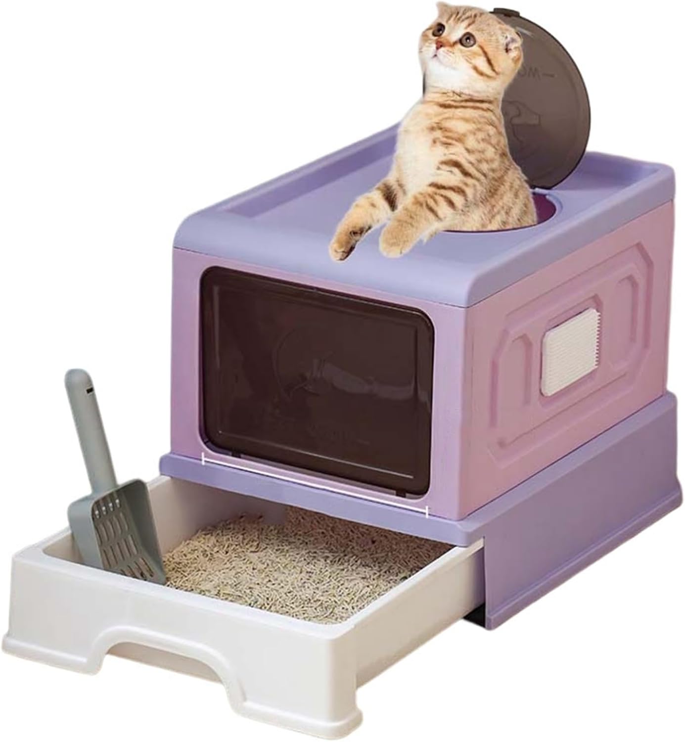 猫用トイレ本体 大きい 密閉型 38*50*38cm 猫トイレ スコップ付き 大きめ 防止 丸洗い可能 耐久性 砂の飛び散り防止 子猫、小柄な猫用 漏れ防止 臭わない 清潔トイレ 大きい 全年齢猫用|サステナライフ