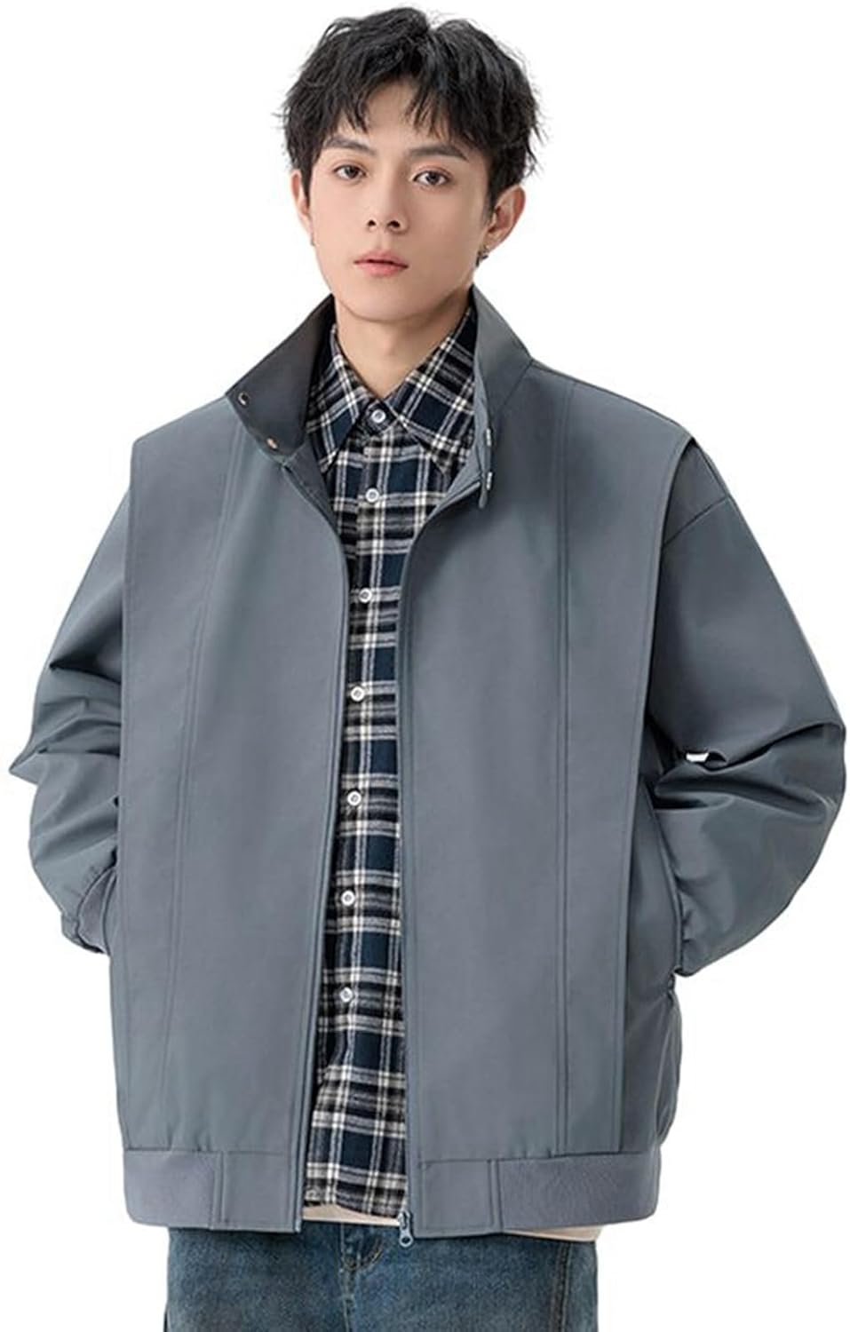 ジャケット スタンドカラー 立ち襟 メンズ アウター S-3XL 春秋 コート ブルゾン 無地 ゆったり ルーズ 体型カバー 開襟シャツ ジップアップ 韓国ファッション トレンド ユニセックス 通年｜サステナライフ