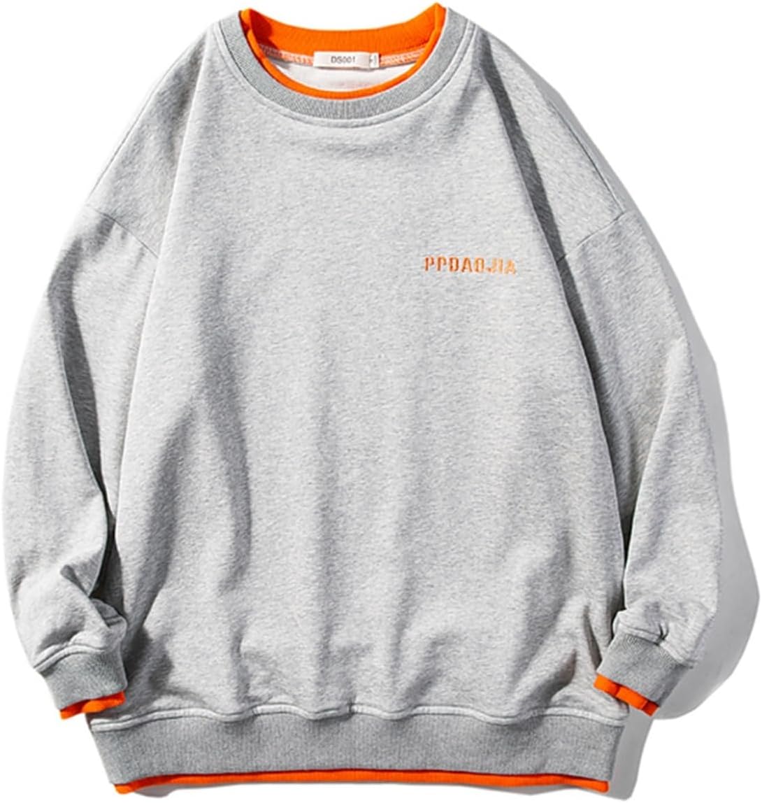 フェイクレイヤード トレーナー 5XL メンズ クルーネック 長袖 無地 裏起毛 パーカー Tシャツ 丸首 フルオーバー 大きいサイズ 春服 秋服 防風 モコモコ 保温 韓国 ストリート系 シンプル｜サステナライフ
