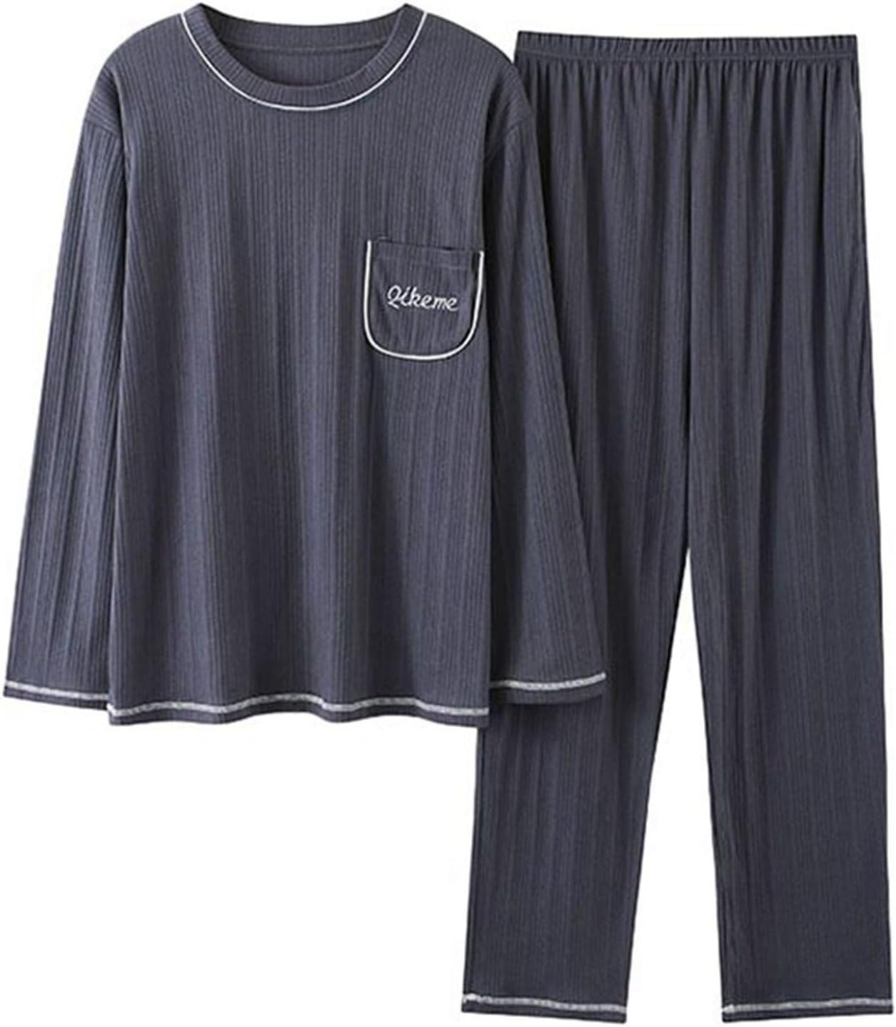 パジャマ メンズ 大きいサイズ 綿100 L-4XL ルームウェアセット 二点セット 長袖 Tシャツ ゆったり ラウンドネック プルオーバープル 快適 吸汗 通気 家着 ホームウェア 寝やすい 便利服