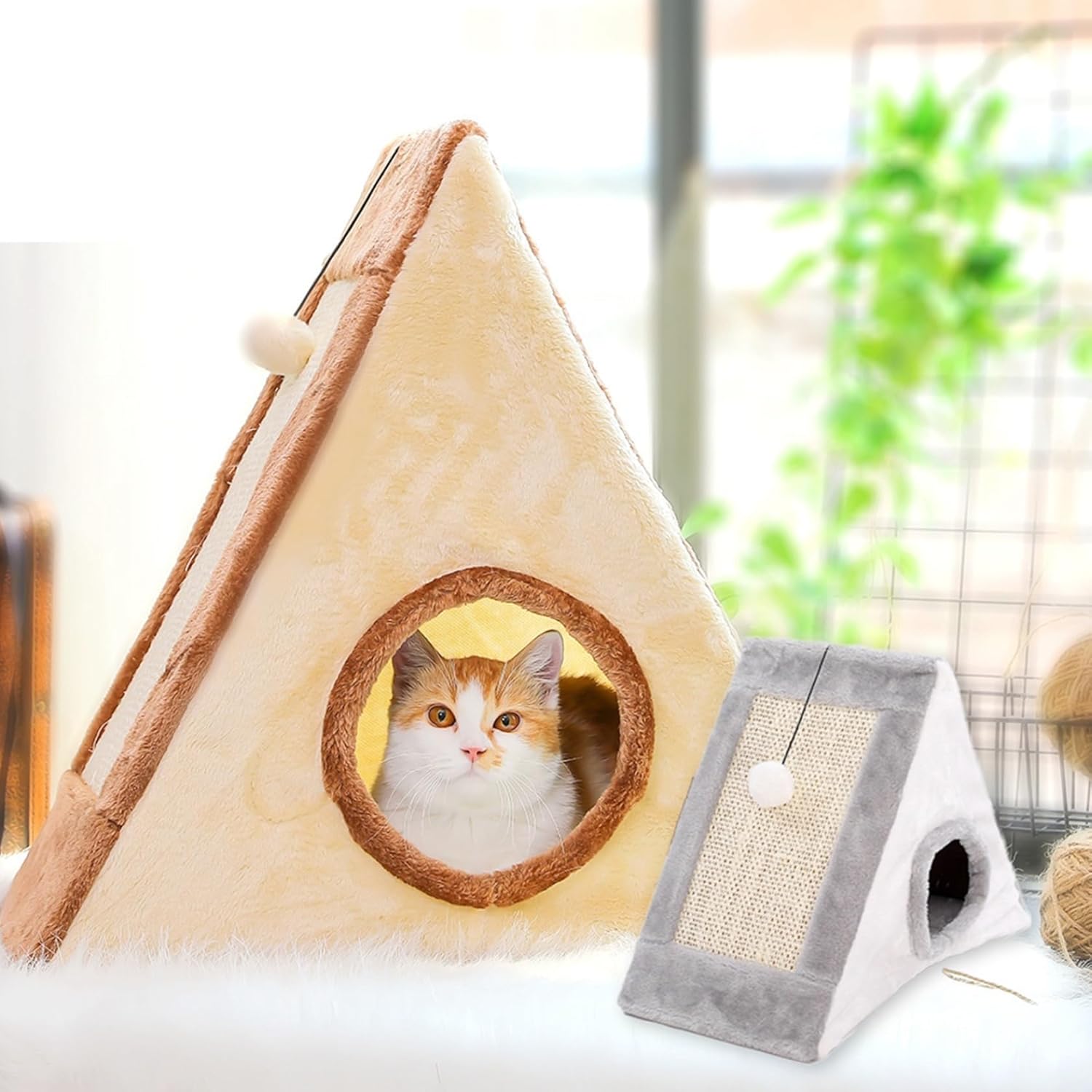 三角型犬 ペットベッド ペットテント おもちゃ付 通年適用 爪とぎ 滑りにくい裏生地 室内 お手入れ簡単 通気性 寝床 猫ハウス 子型犬 可愛い おしゃれ ペットハウス 組み立て簡単 耐久性 快適
