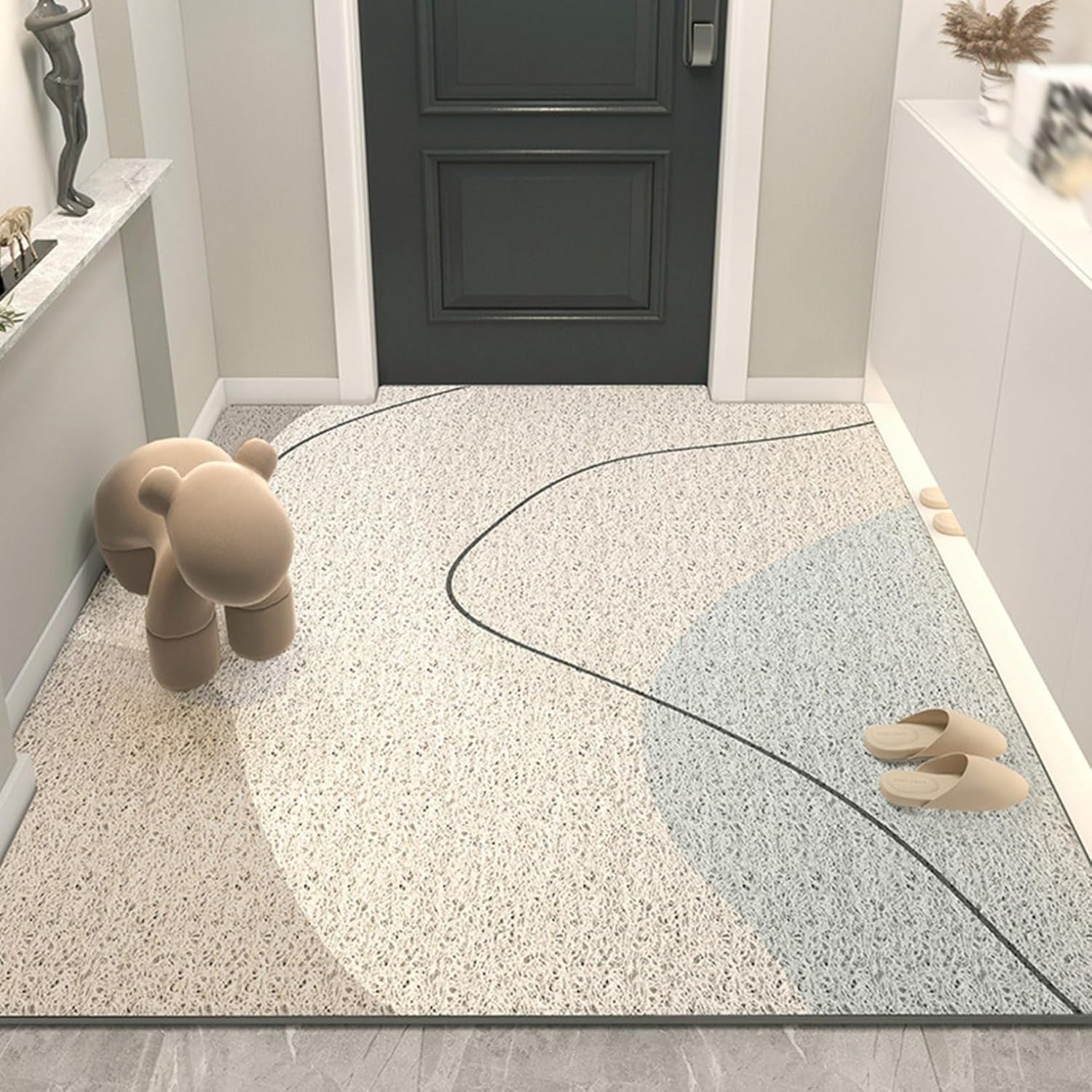 玄関マット PVC 夢 50*80cm ドアマット 汚れ落とし 砂落とし ドア 足ふきマット洗面所 廊下敷き 北欧風 幾何学柄 自宅用 水洗える 滑り止め付 耐久性 ロボット掃除機対応 大きめ