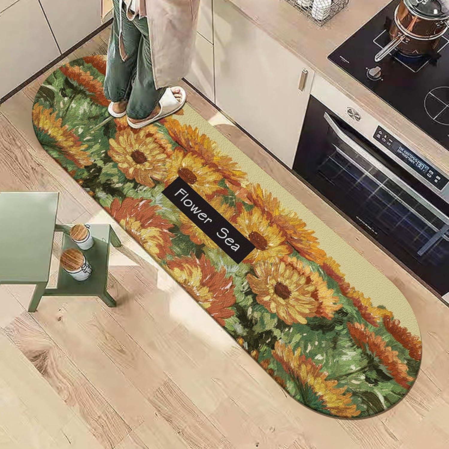 キッチンマット 花柄 玄関マット 台所マット 金色 160×200cm ダイニングマット 耐久性 洗濯不要 サラっとした手触り ドアマット 泥除け 屋内用 屋外 廊下 防油 滑り止め付 耐摩耗性 防水