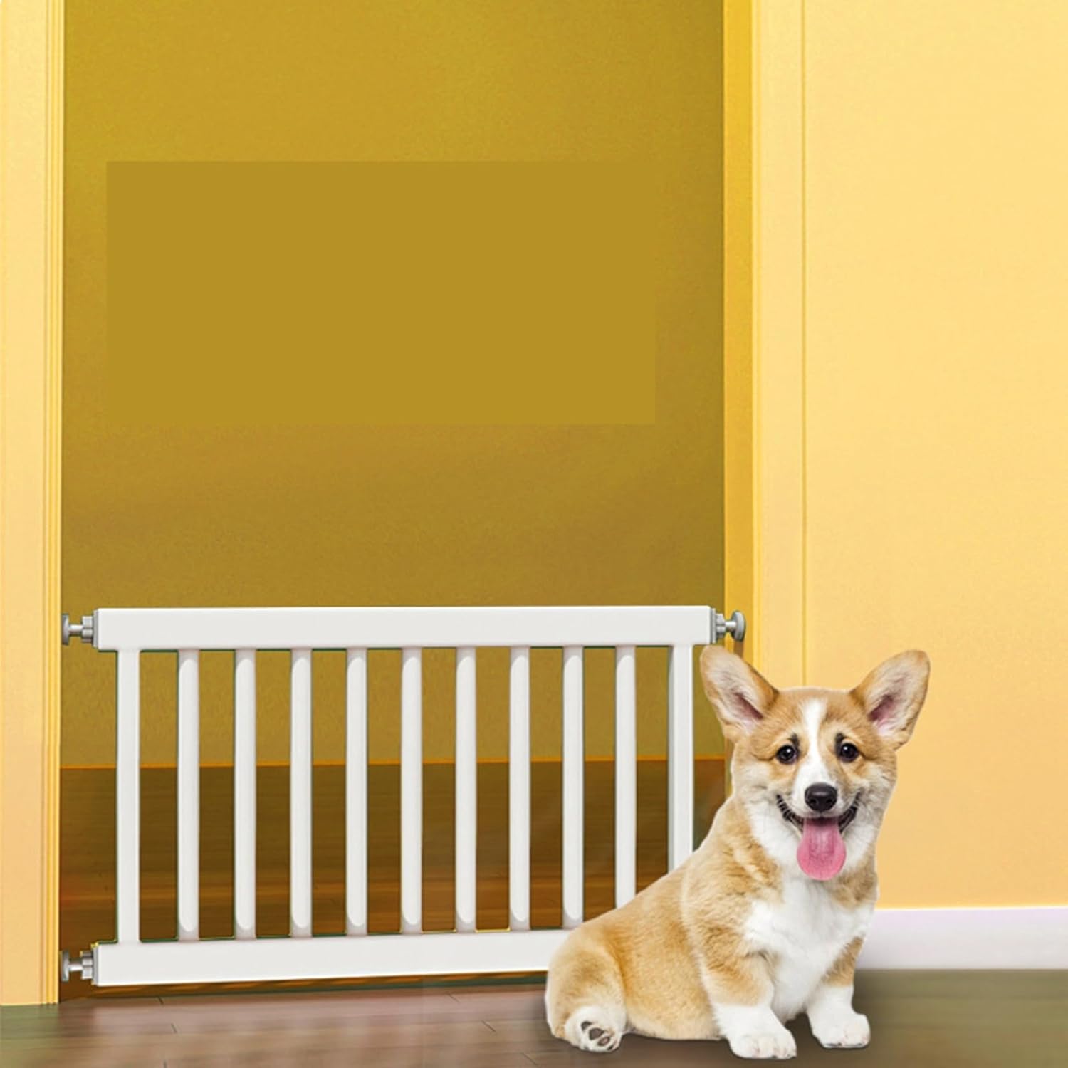 ペットゲート 高さ44cm 犬用ゲート ペットフェンス 犬 柵 ゲート小型犬 突っ張り式 出入り便利 侵入防止 玄関 ドア用 ドアストッパー 取付け簡単 取付幅92-98cm ホワイト